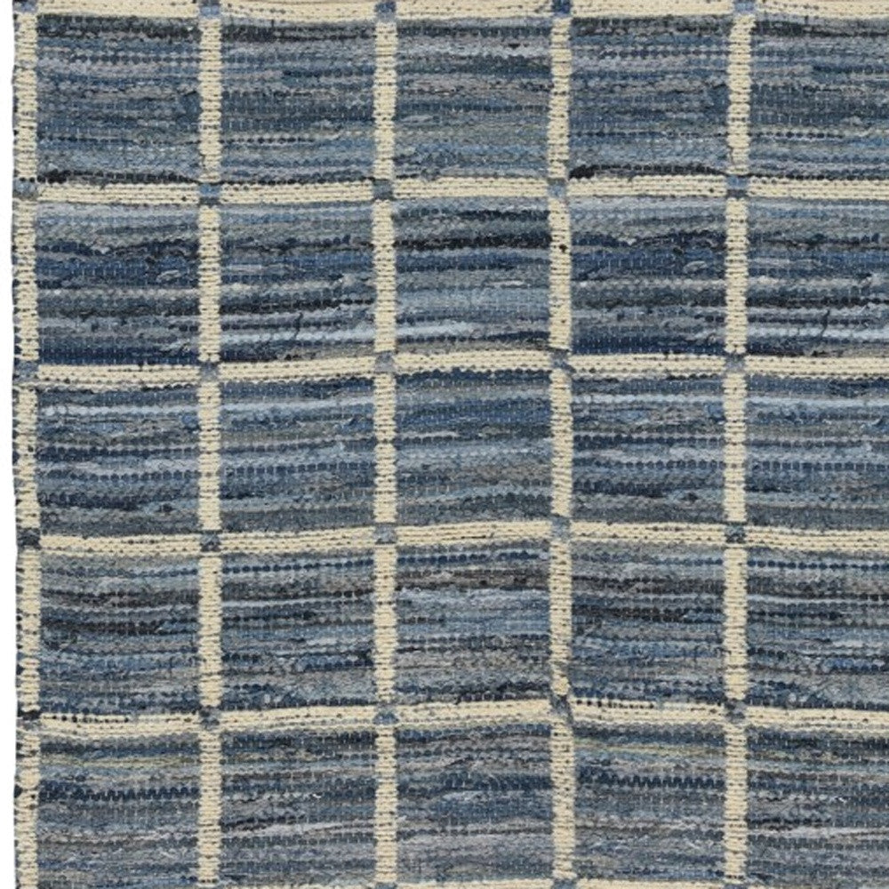 3' X 8' Blue And Gray Grid Runner Rug
