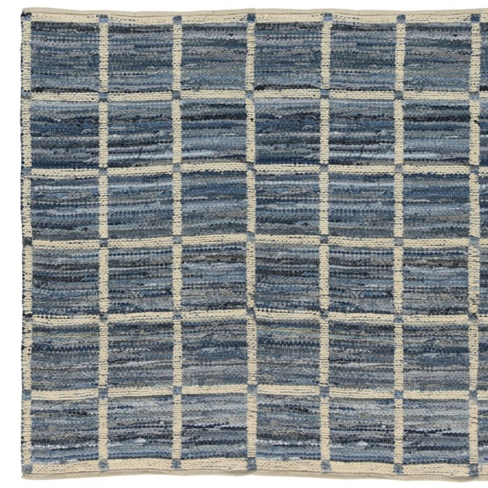 3' X 8' Blue And Gray Grid Runner Rug