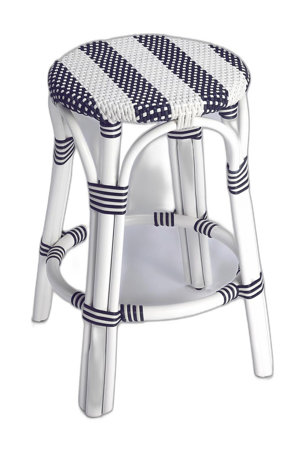 24" White Rattan Backless Counter Height Bar Chair With Footrest