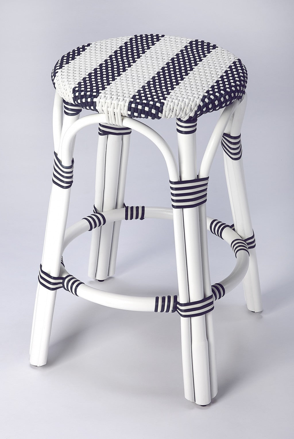 24" White Rattan Backless Counter Height Bar Chair With Footrest