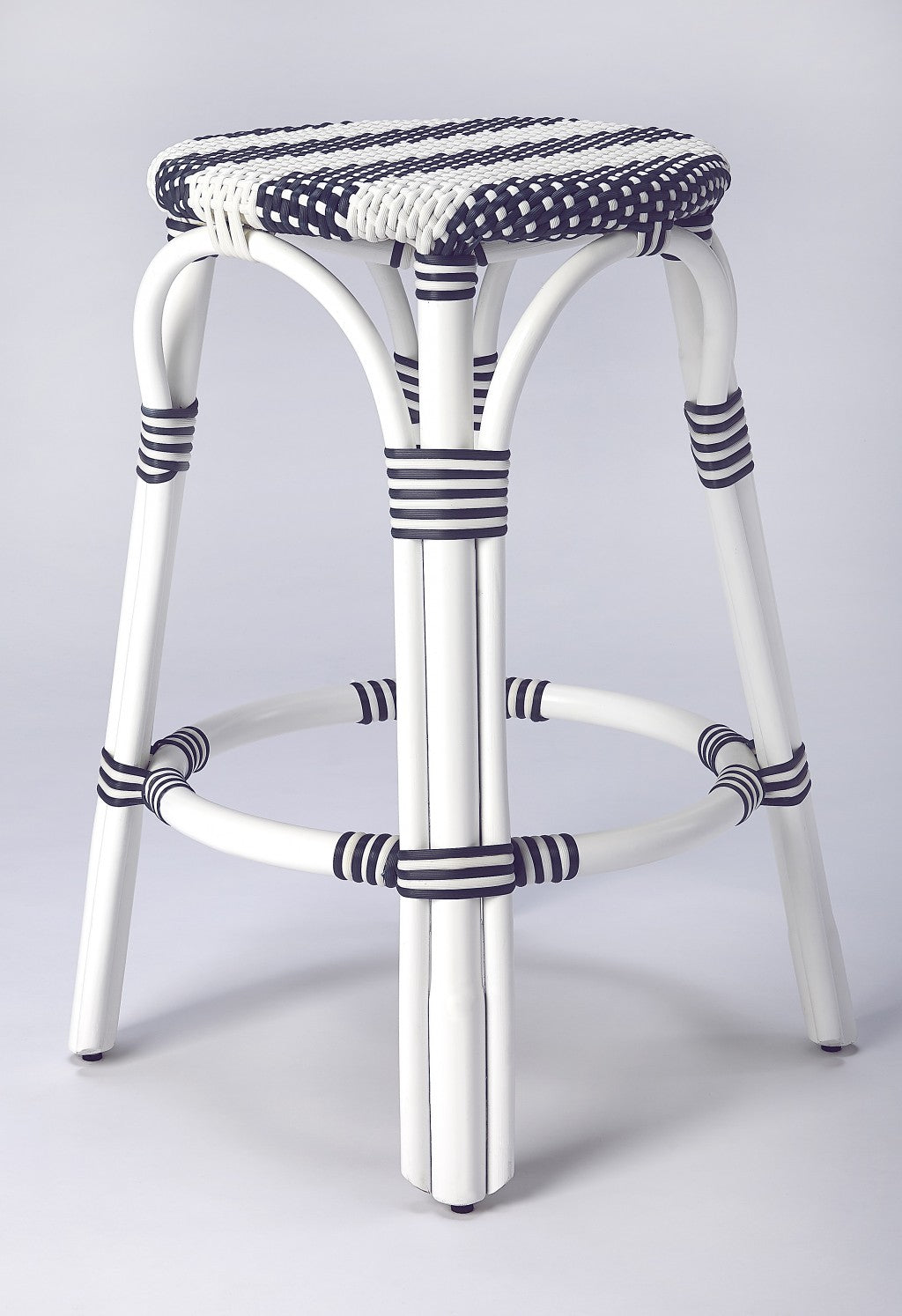 24" White Rattan Backless Counter Height Bar Chair With Footrest