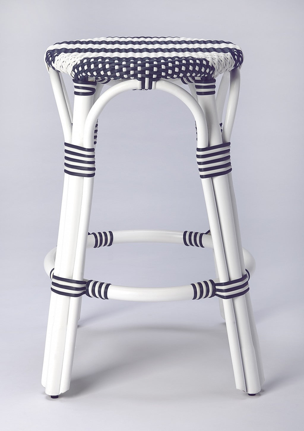 24" White Rattan Backless Counter Height Bar Chair With Footrest
