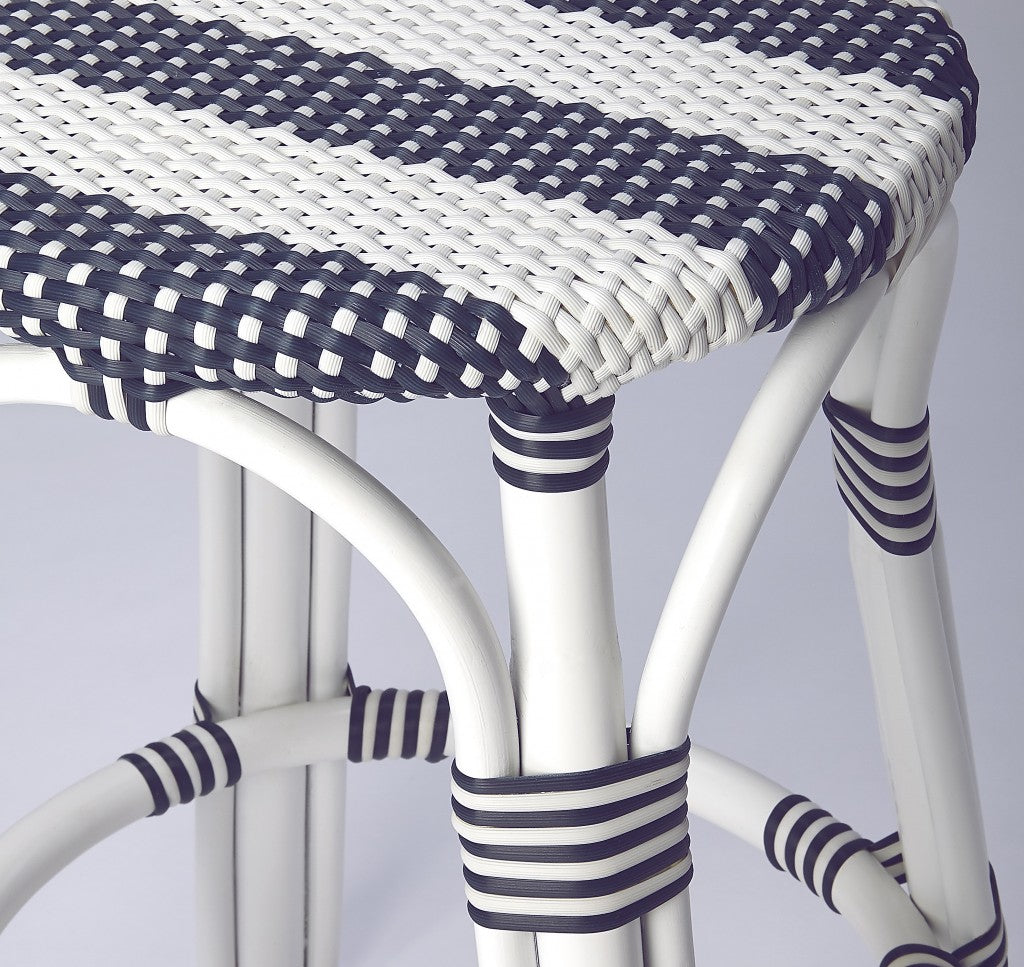 24" White Rattan Backless Counter Height Bar Chair With Footrest