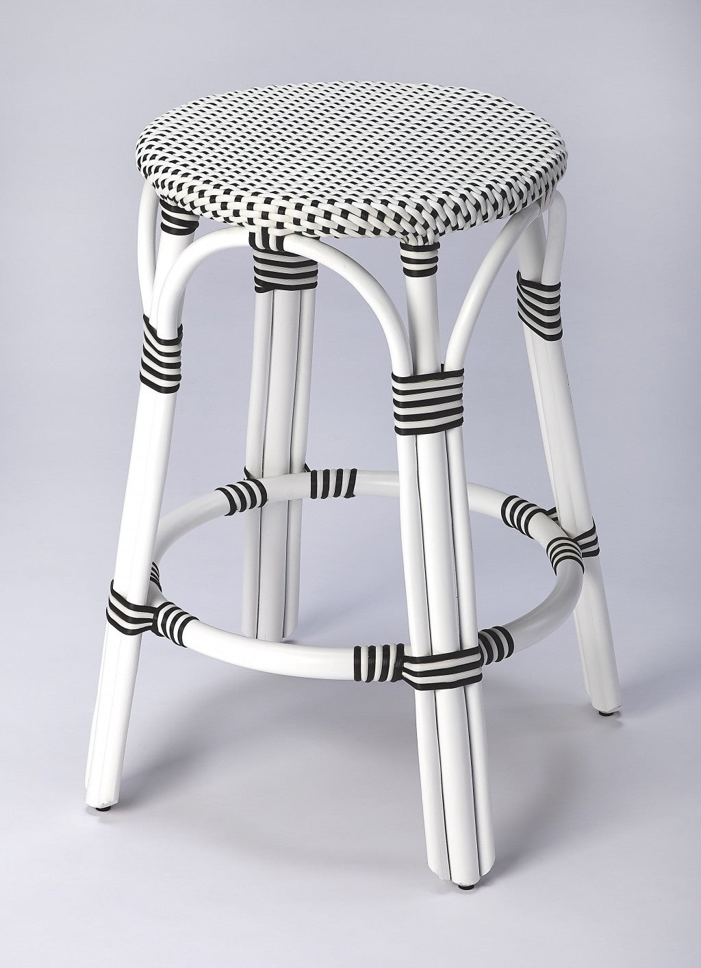 Classic White And Black Rattan Counter Stool