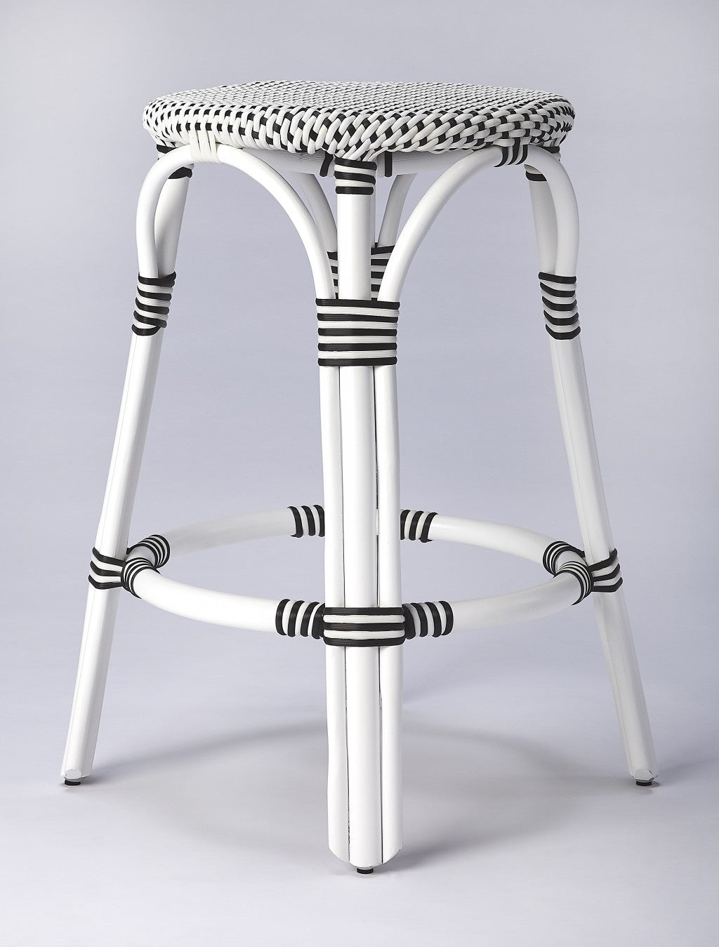 Classic White And Black Rattan Counter Stool