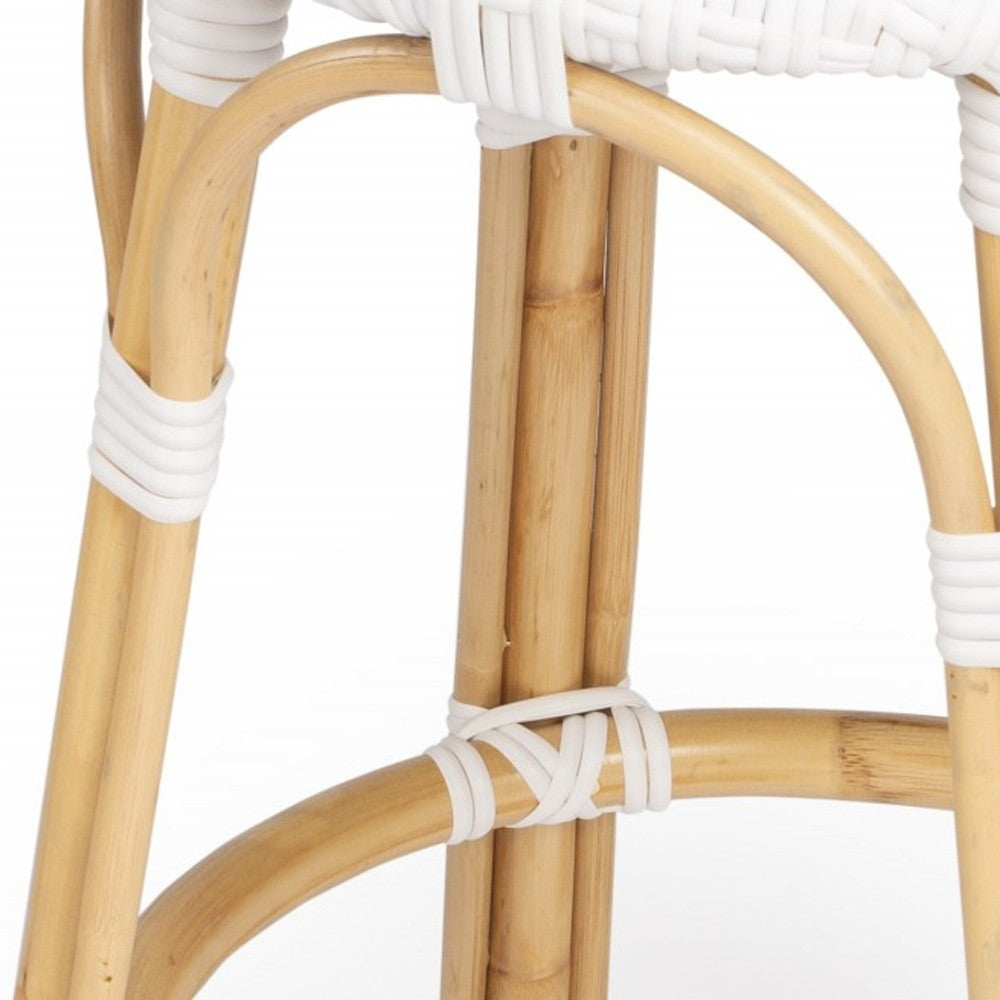 24" White And Natural Rattan Backless Counter Height Bar Chair With Footrest