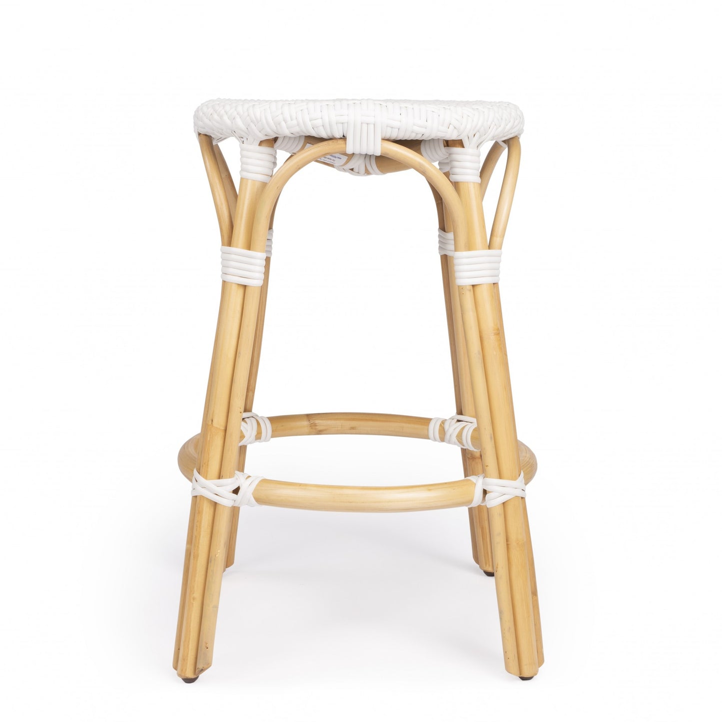 24" White And Natural Rattan Backless Counter Height Bar Chair With Footrest