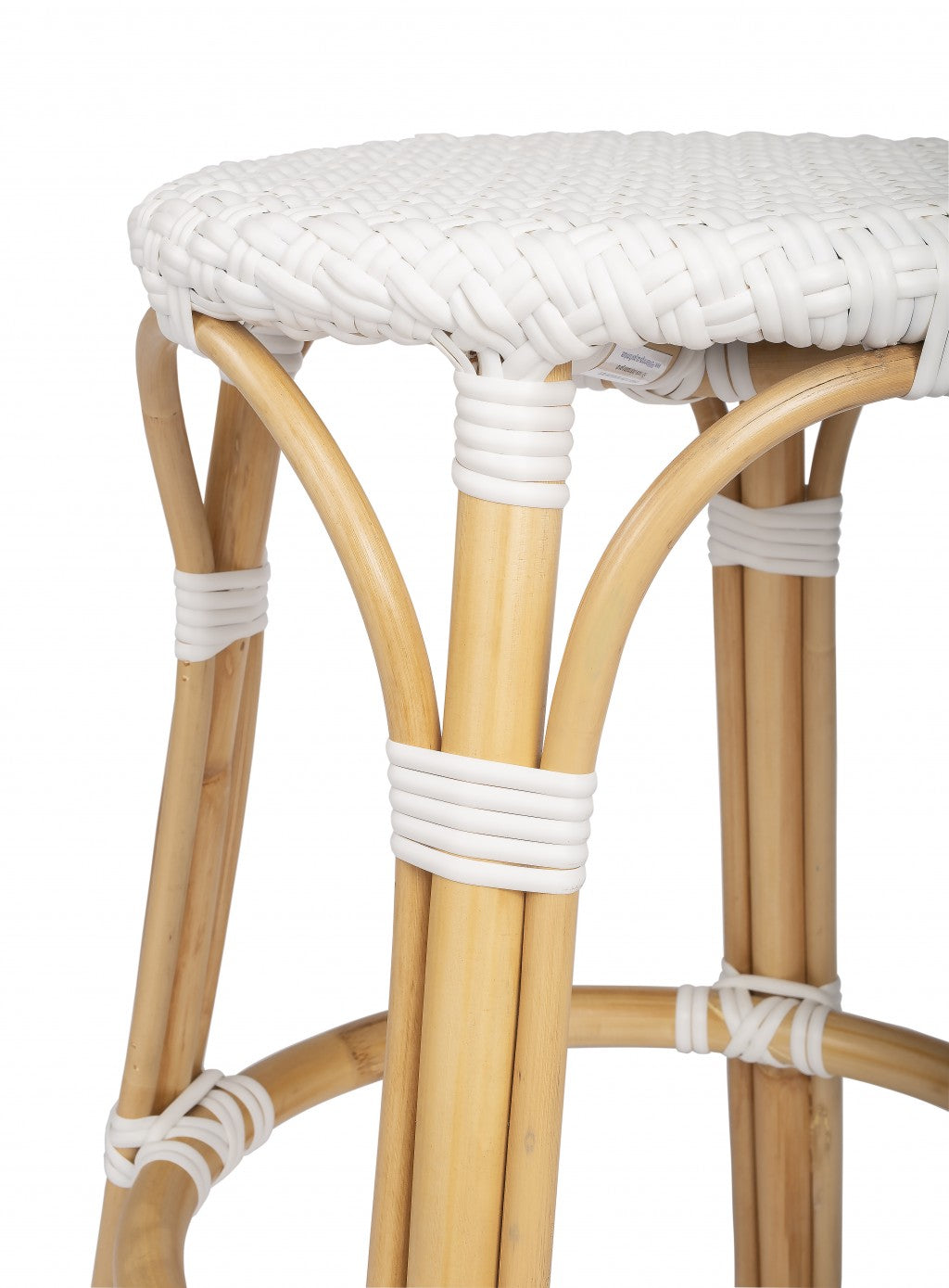 24" White And Natural Rattan Backless Counter Height Bar Chair With Footrest