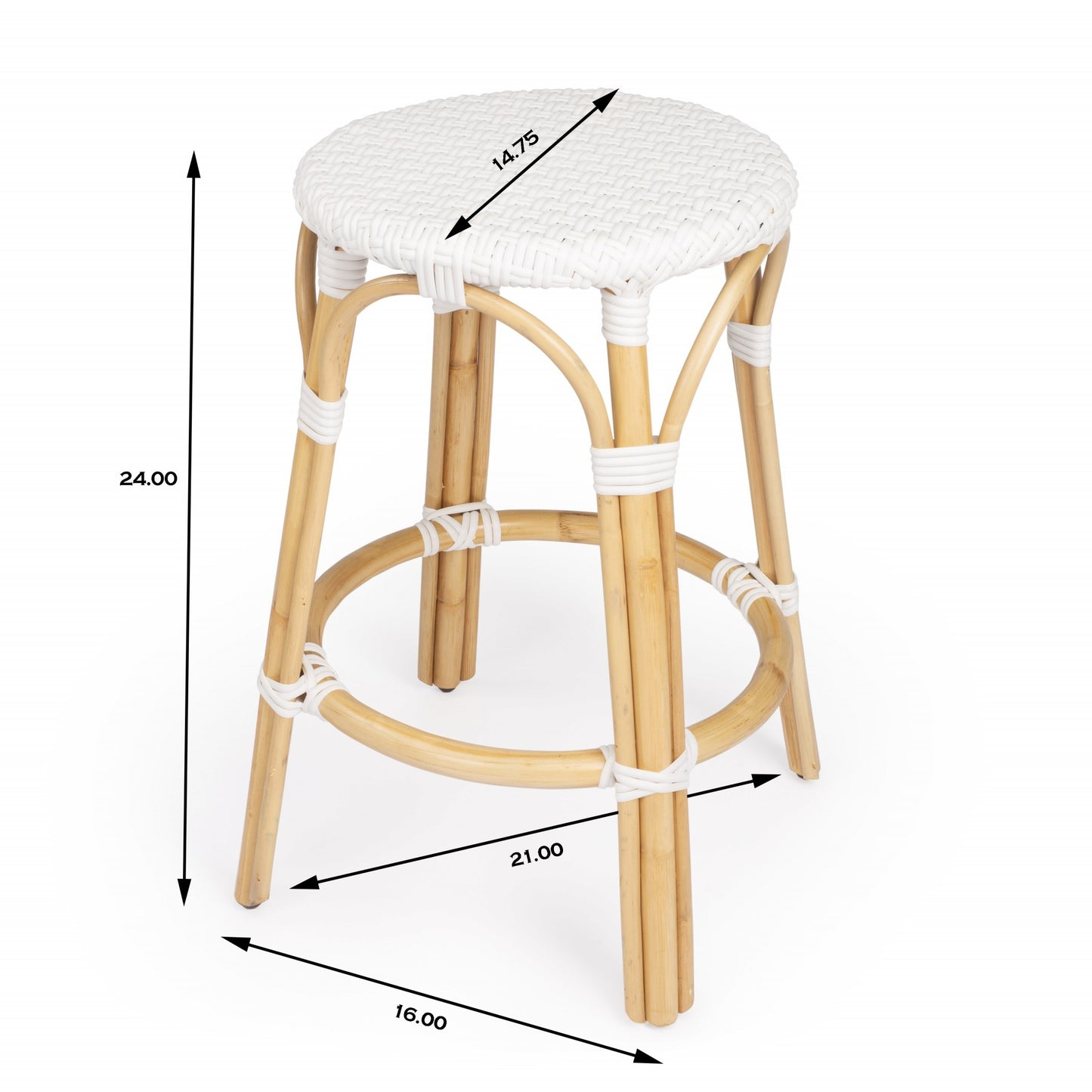 24" White And Natural Rattan Backless Counter Height Bar Chair With Footrest