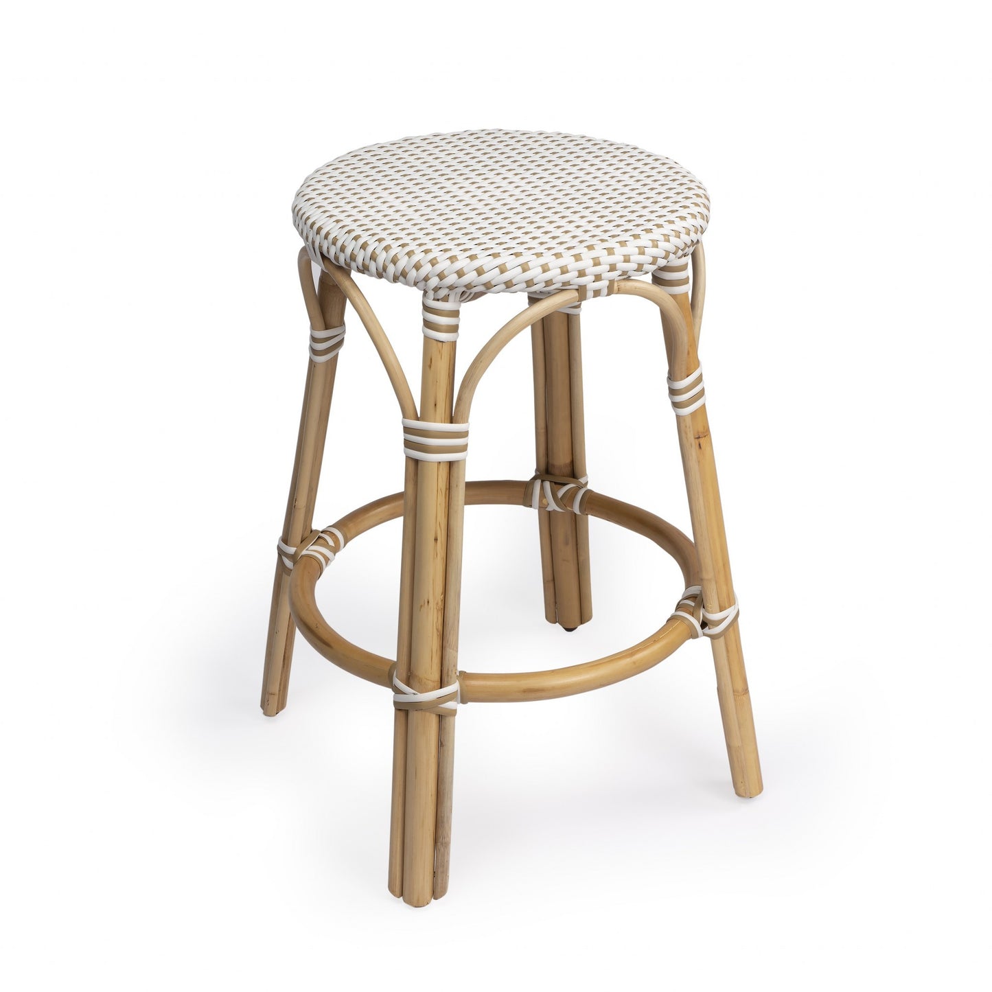 Beige And White Rattan Counter Stool