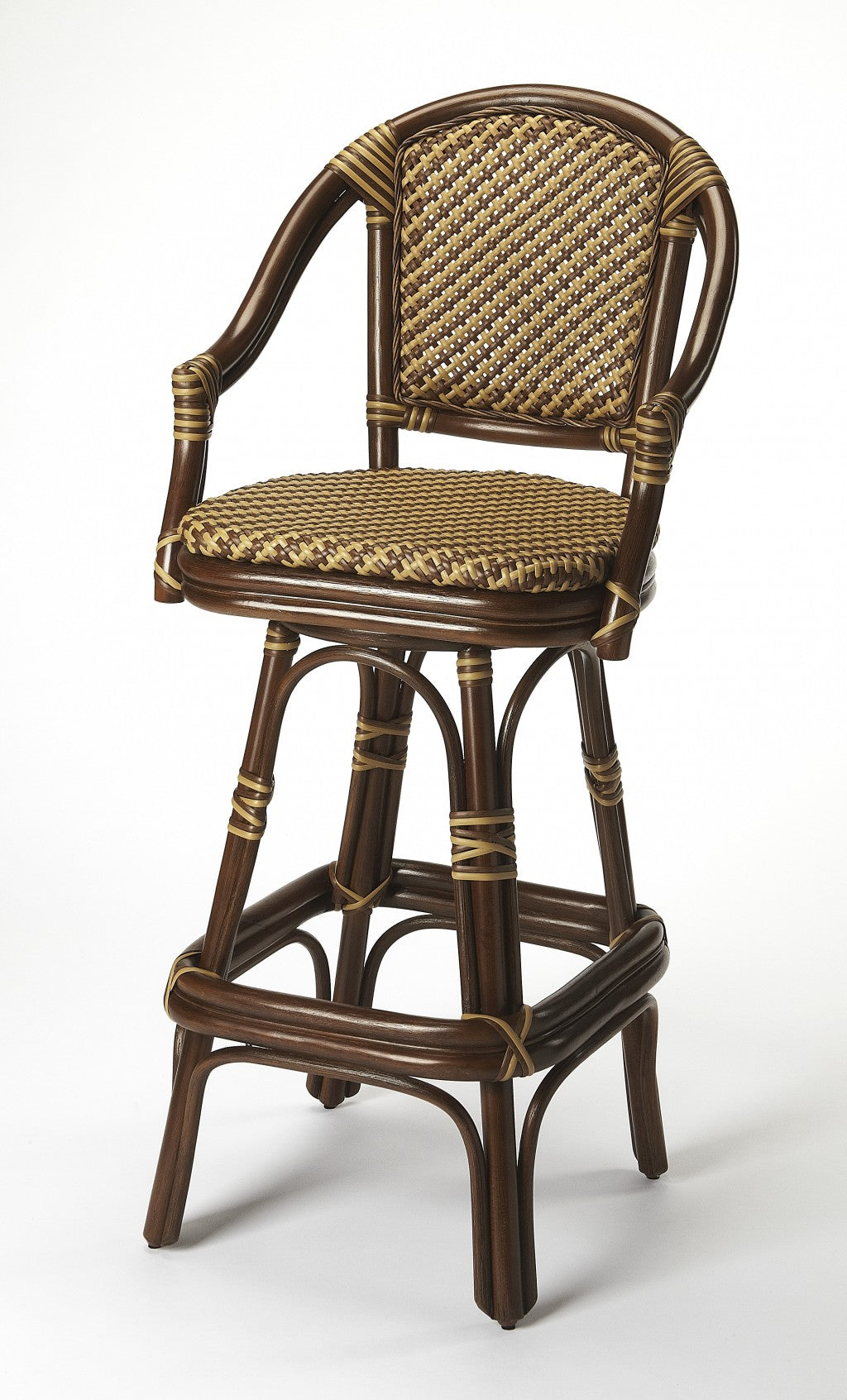 45" Brown Rattan Bar Chair With Footrest