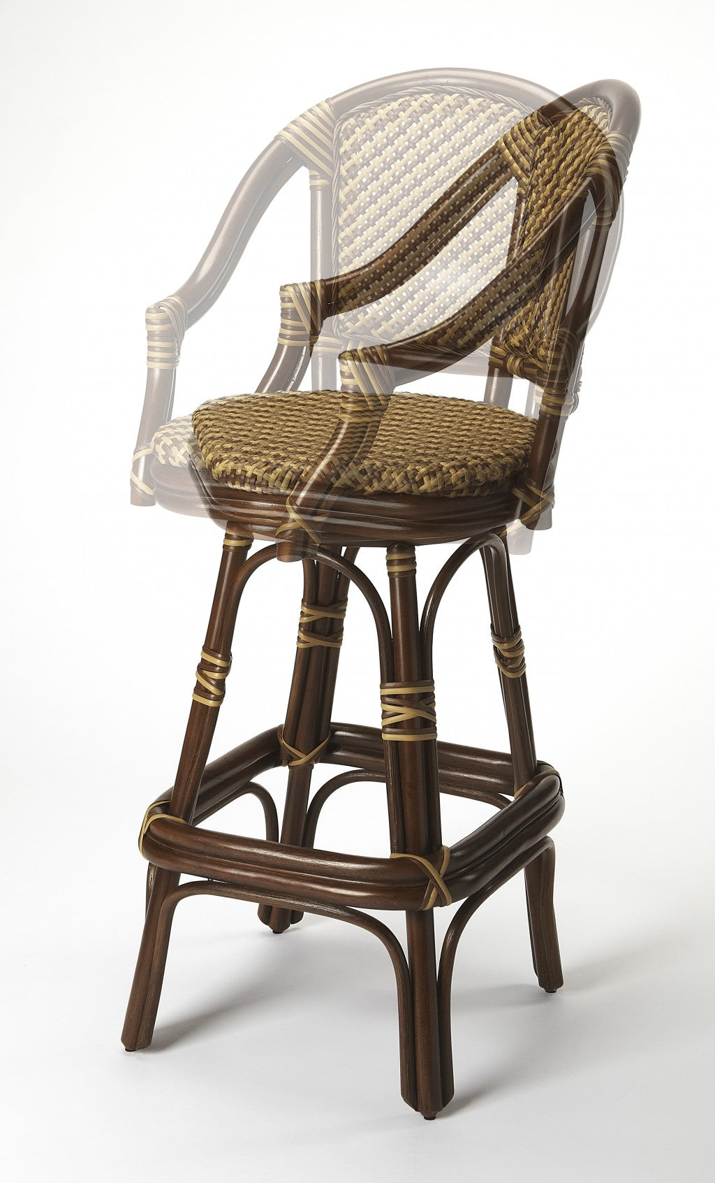 45" Brown Rattan Bar Chair With Footrest