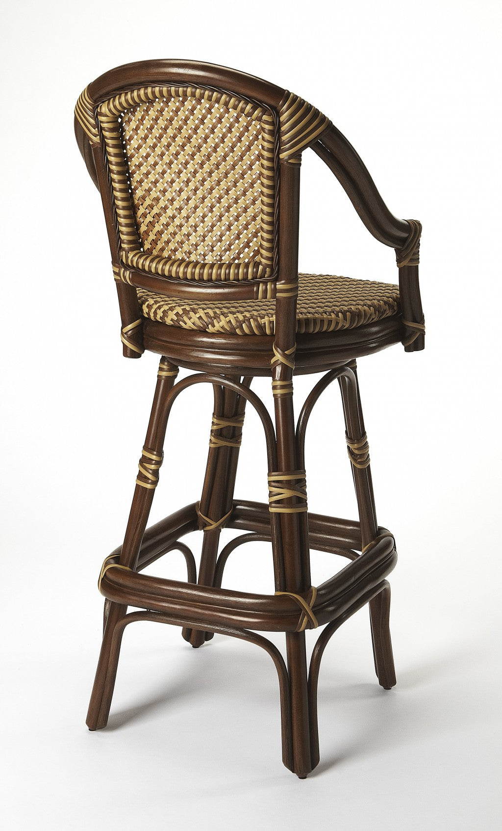 45" Brown Rattan Bar Chair With Footrest