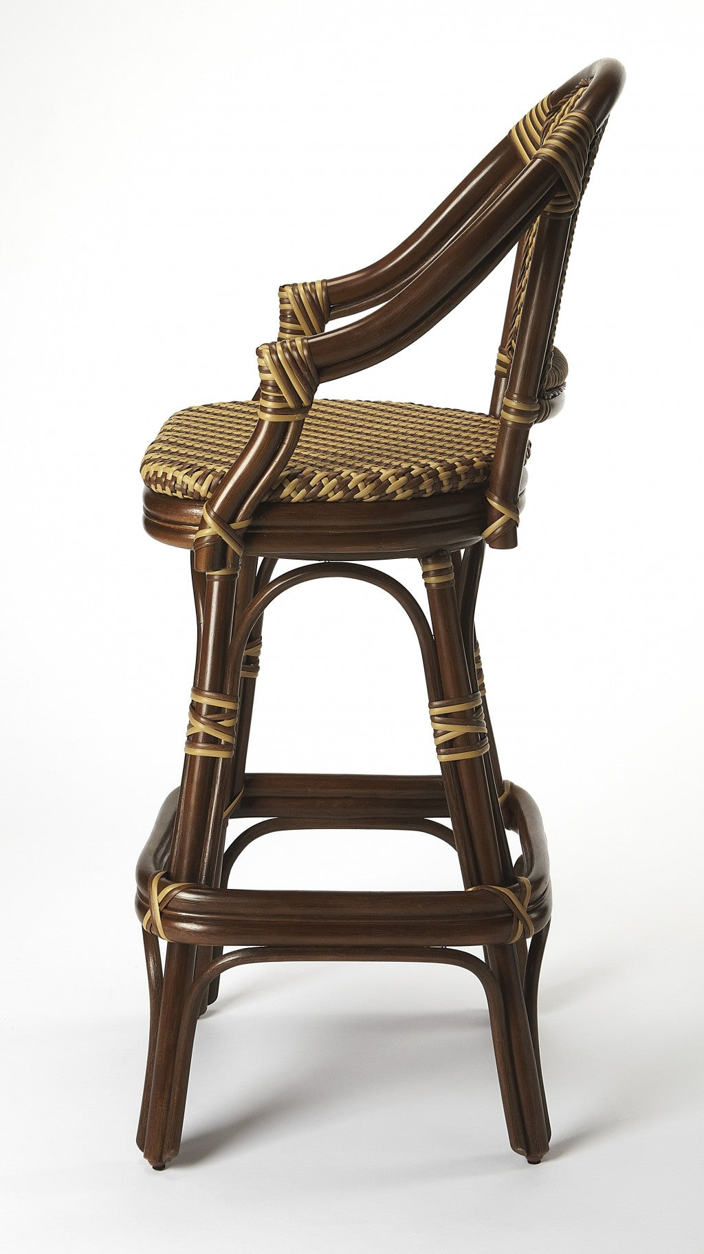 45" Brown Rattan Bar Chair With Footrest