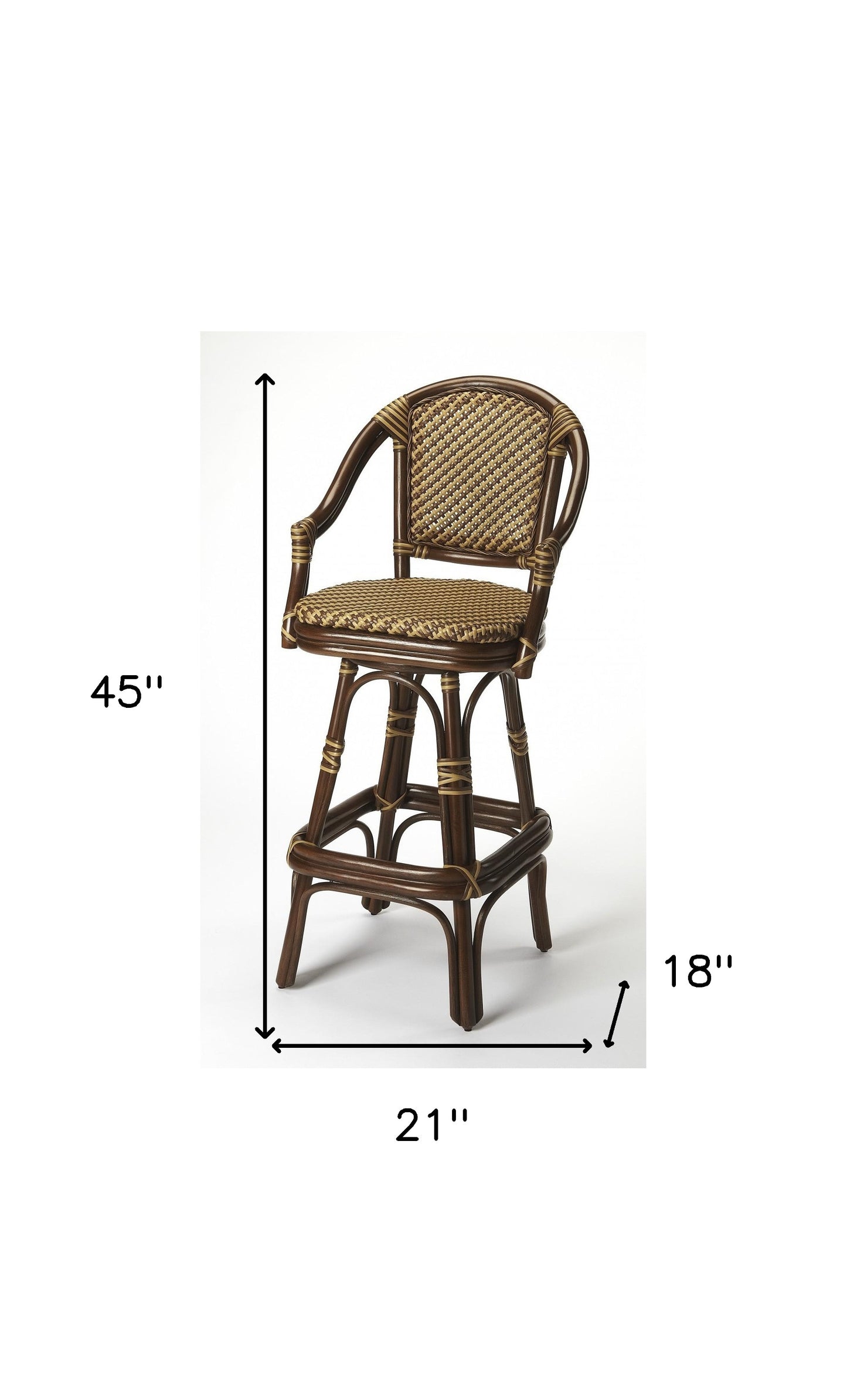 45" Brown Rattan Bar Chair With Footrest