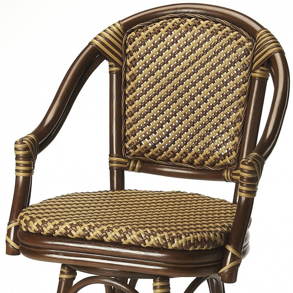 45" Brown Rattan Bar Chair With Footrest