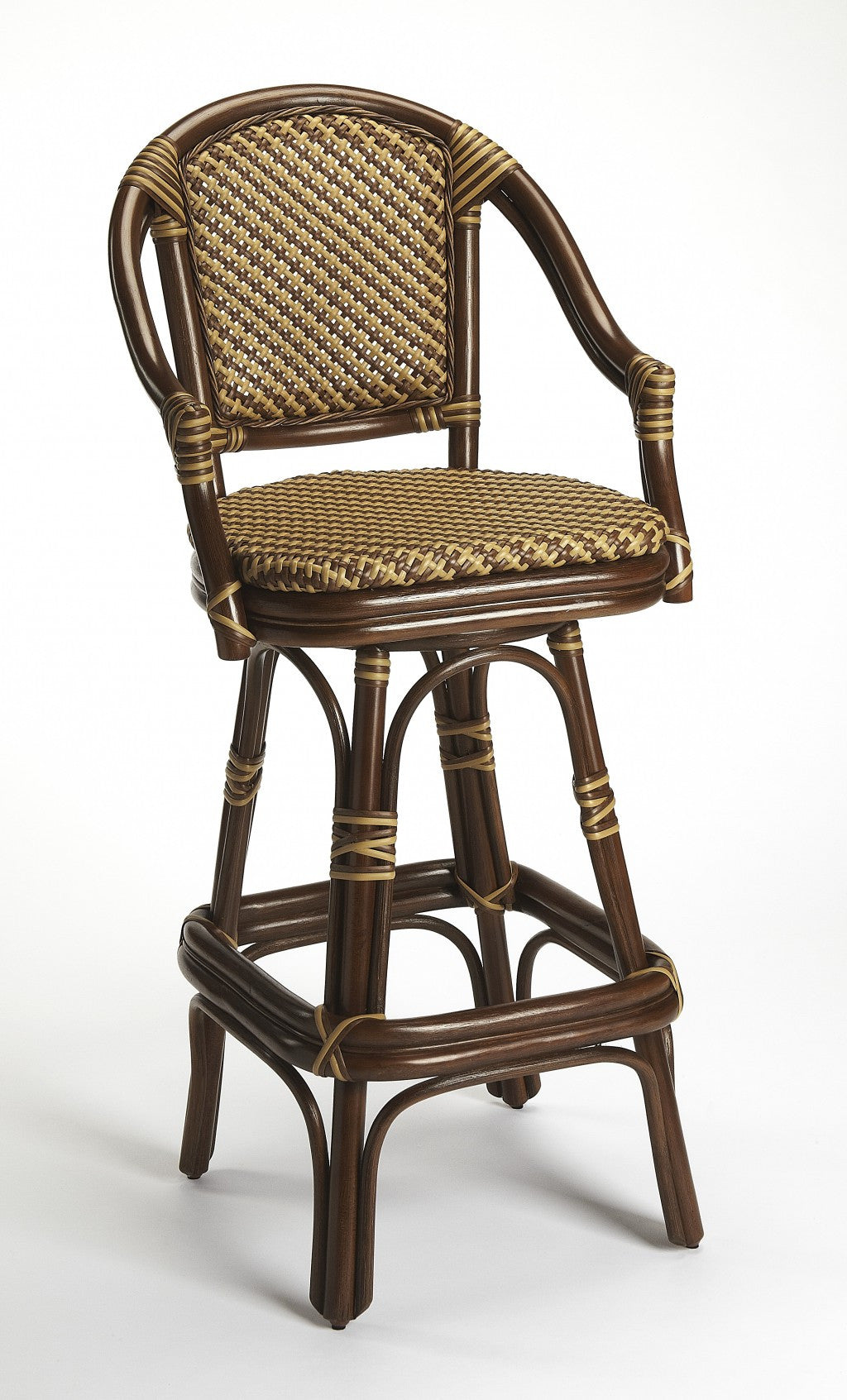45" Brown Rattan Bar Chair With Footrest