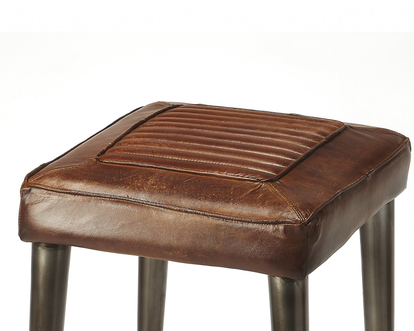 32" Brown And Gray Iron Backless Counter Height Bar Chair With Footrest