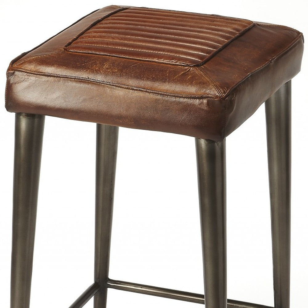 32" Brown And Gray Iron Backless Counter Height Bar Chair With Footrest