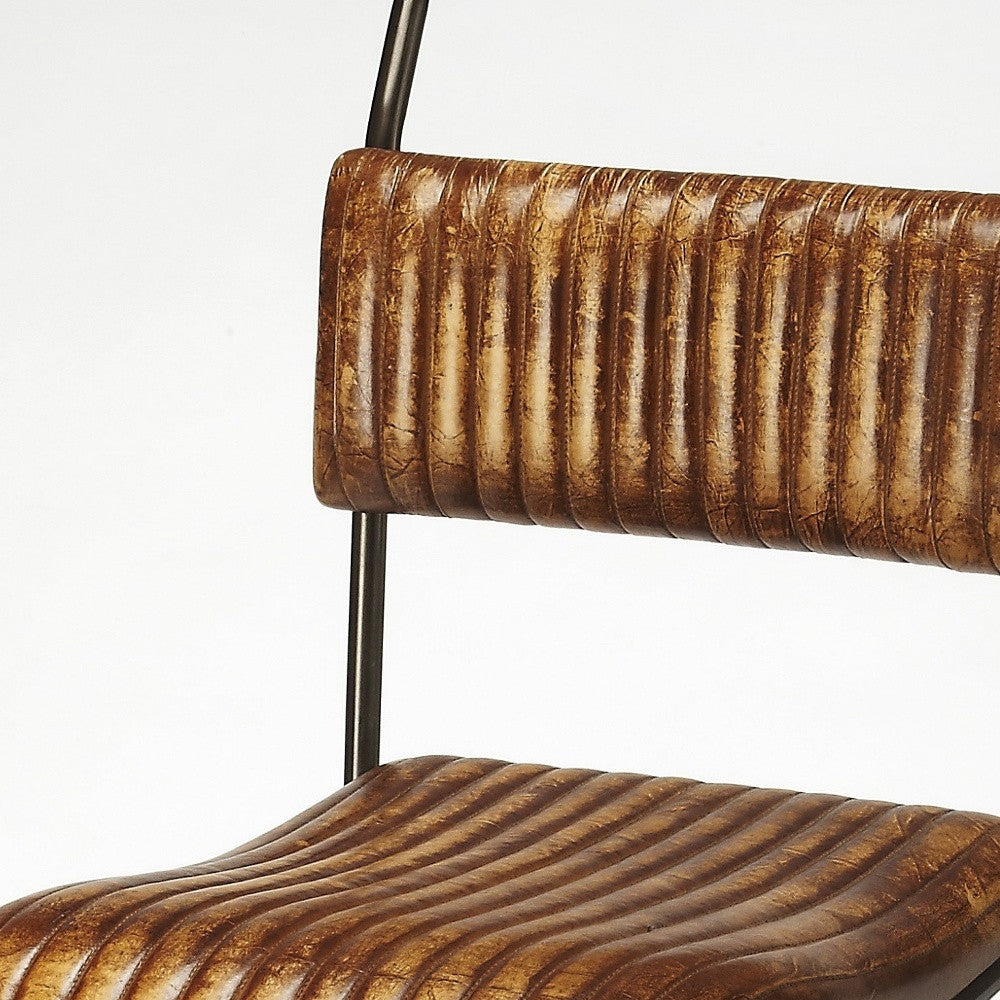 46" Brown And Black Iron Bar Chair With Footrest