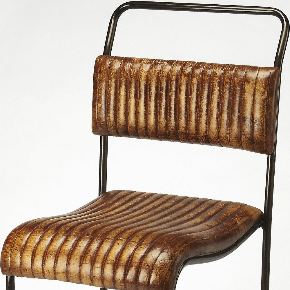 46" Brown And Black Iron Bar Chair With Footrest