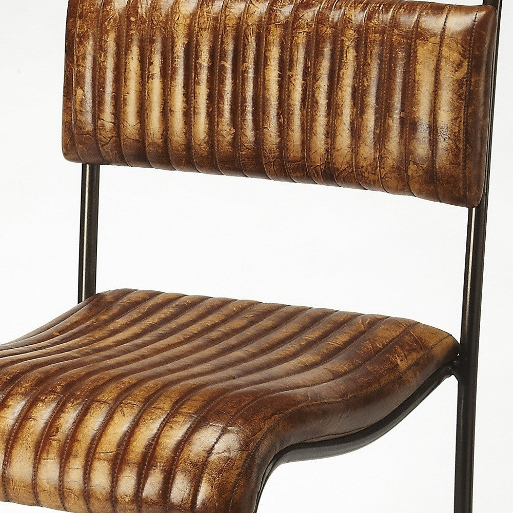 46" Brown And Black Iron Bar Chair With Footrest