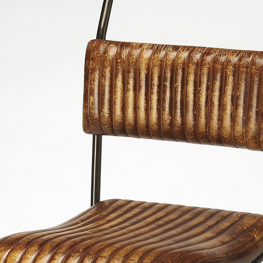 46" Brown And Black Iron Bar Chair With Footrest