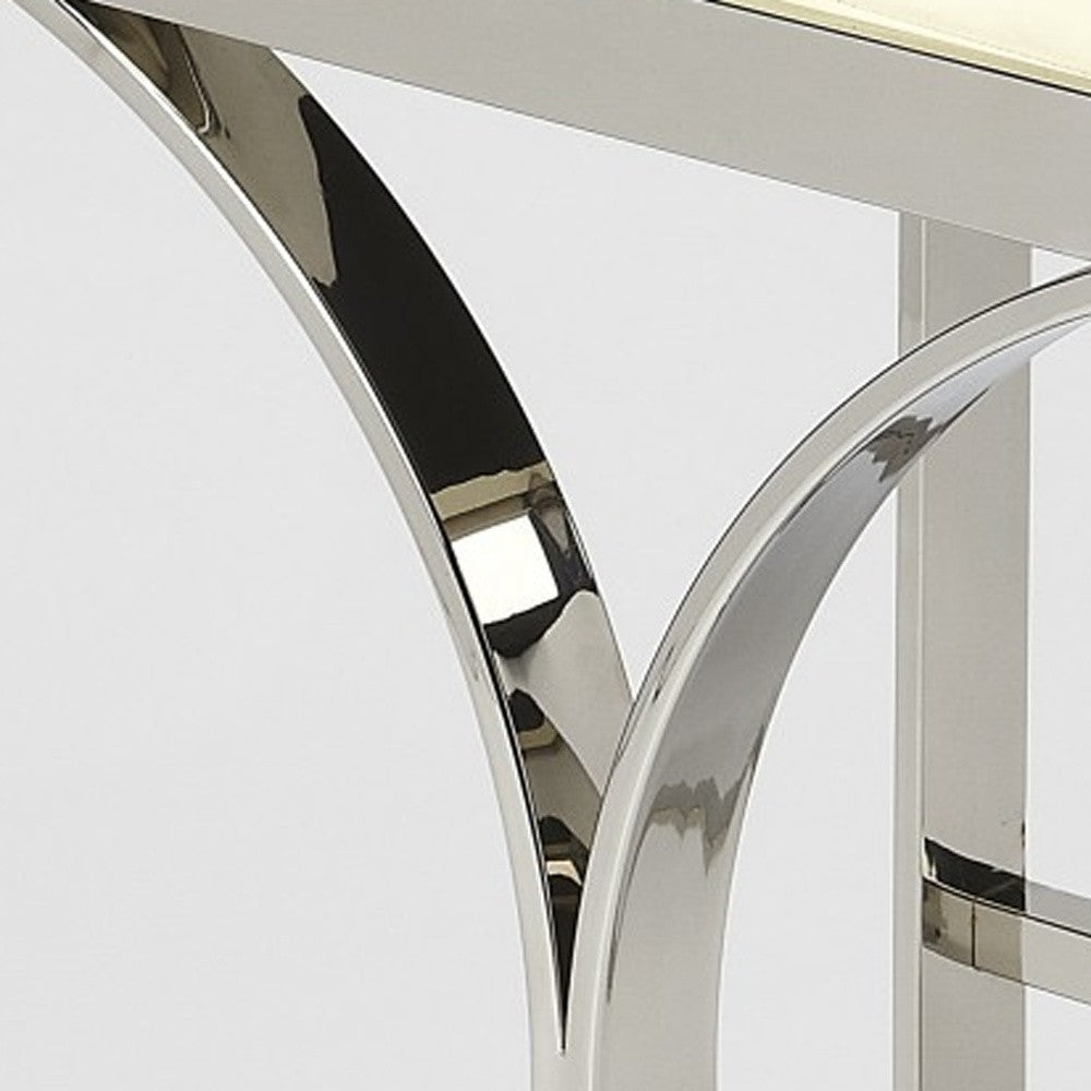 24" Off White And Silver Faux leather And Iron Backless Counter Height Bar Chair With Footrest