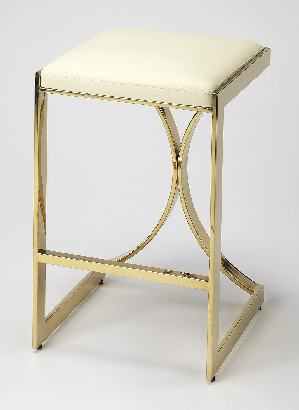 24" Off White And Gold Faux Leather And Iron Backless Counter Height Bar Chair With Footrest