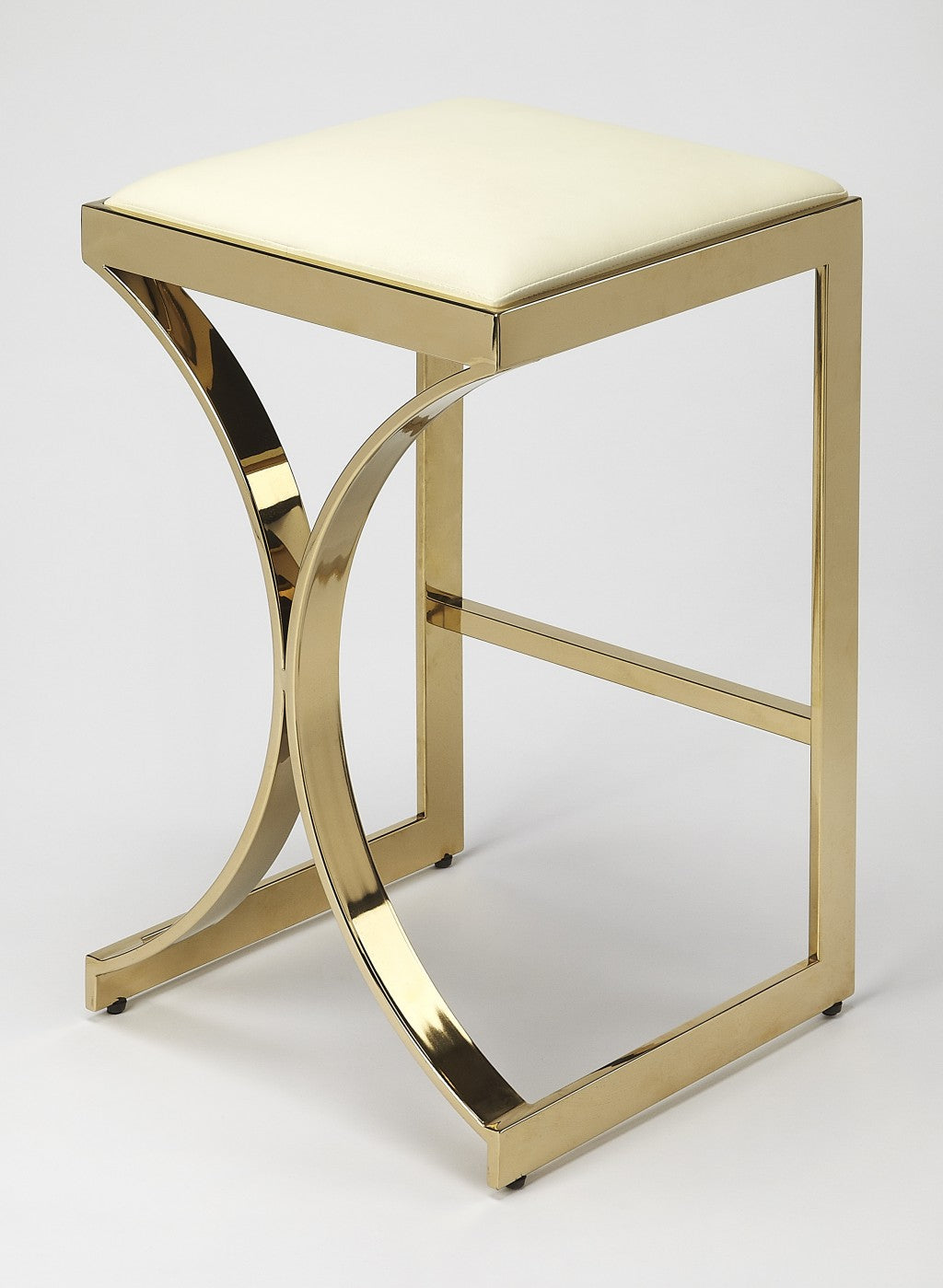 24" Off White And Gold Faux Leather And Iron Backless Counter Height Bar Chair With Footrest