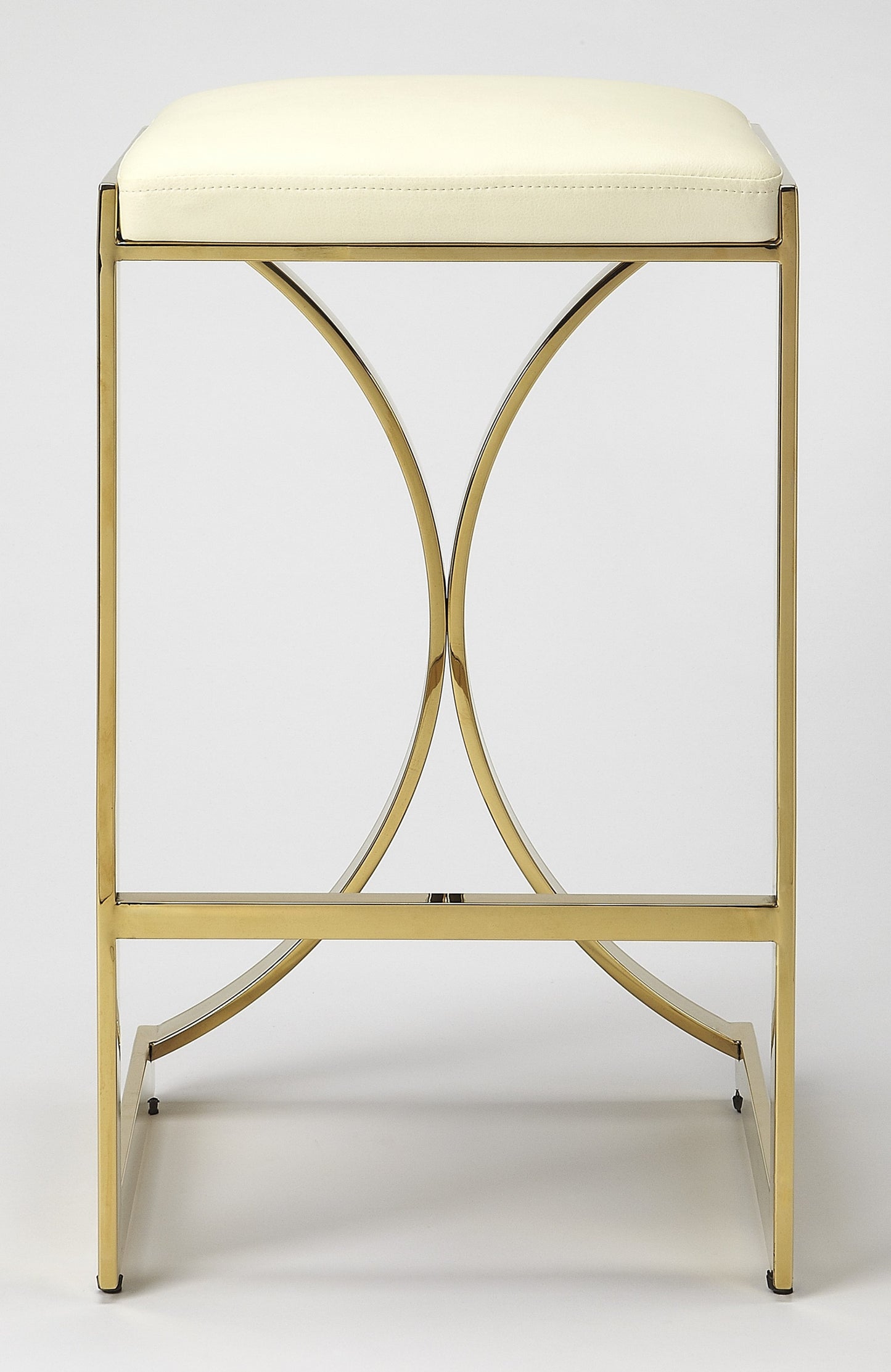 24" Off White And Gold Faux Leather And Iron Backless Counter Height Bar Chair With Footrest