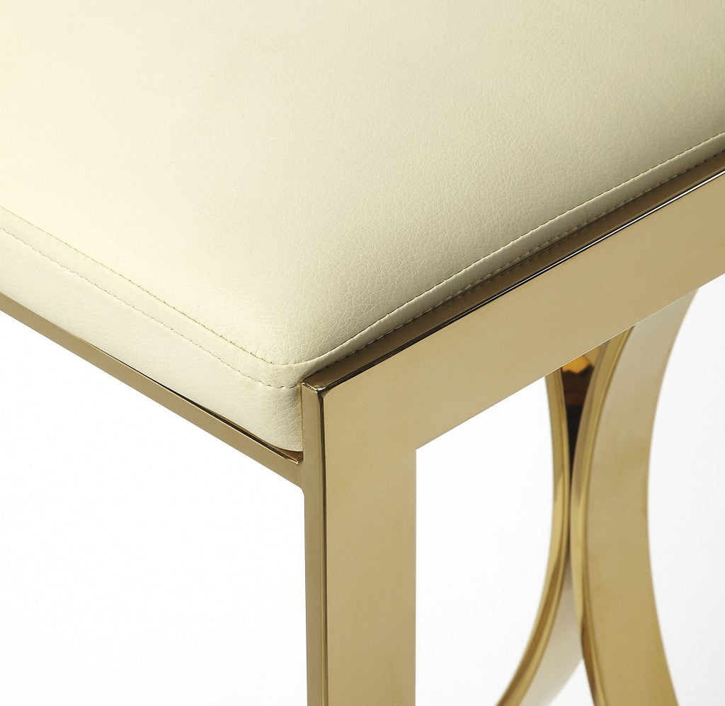 24" Off White And Gold Faux Leather And Iron Backless Counter Height Bar Chair With Footrest
