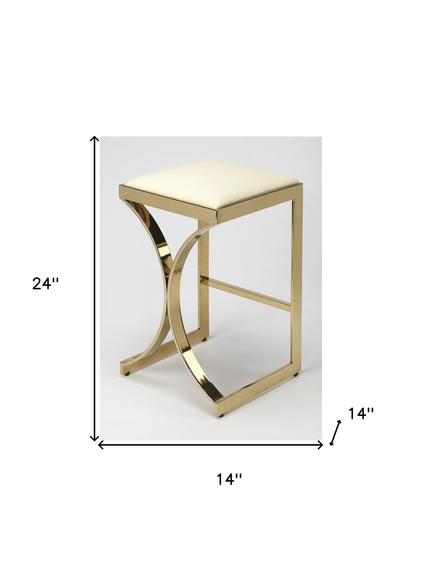 24" Off White And Gold Faux Leather And Iron Backless Counter Height Bar Chair With Footrest