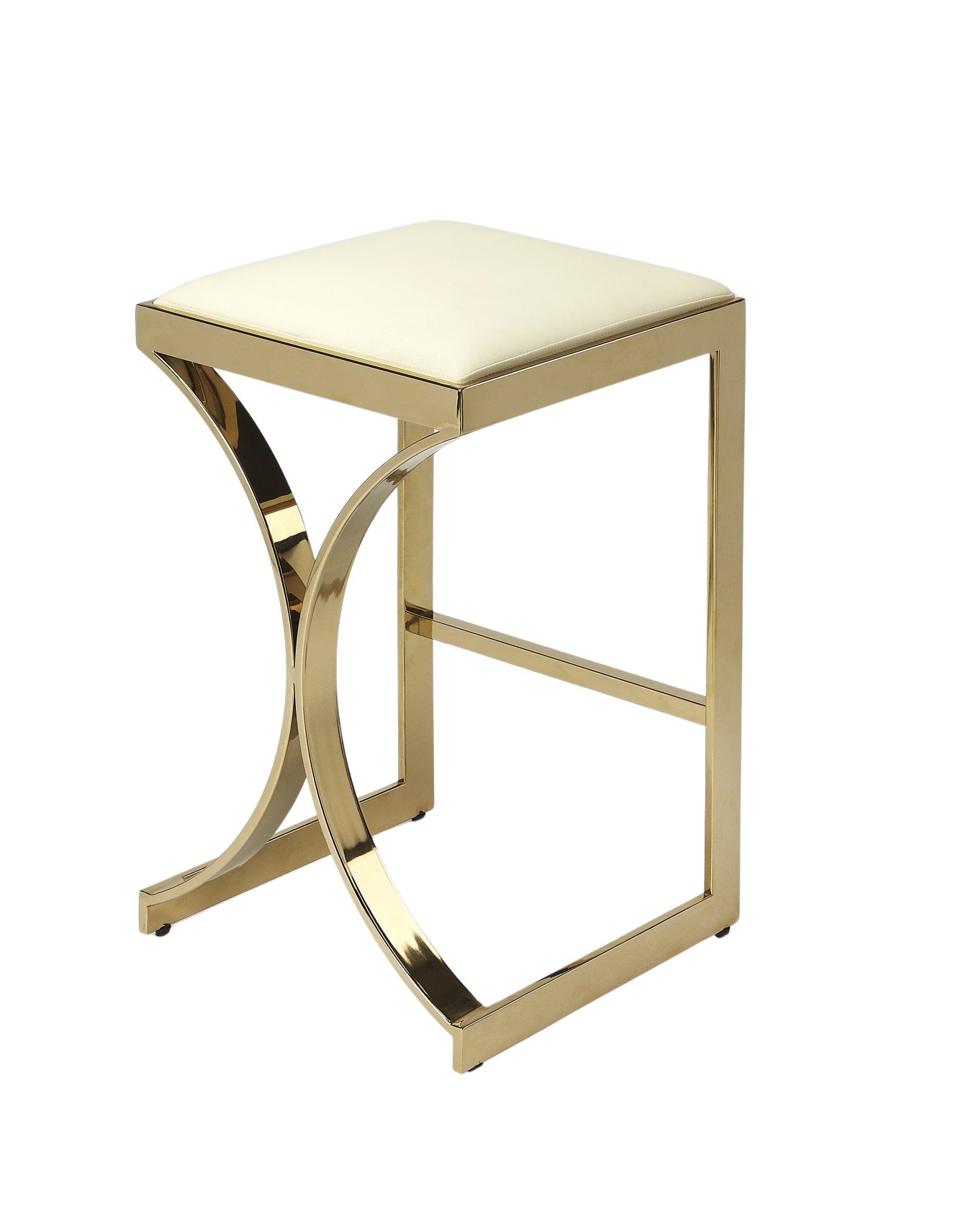 24" Off White And Gold Faux Leather And Iron Backless Counter Height Bar Chair With Footrest