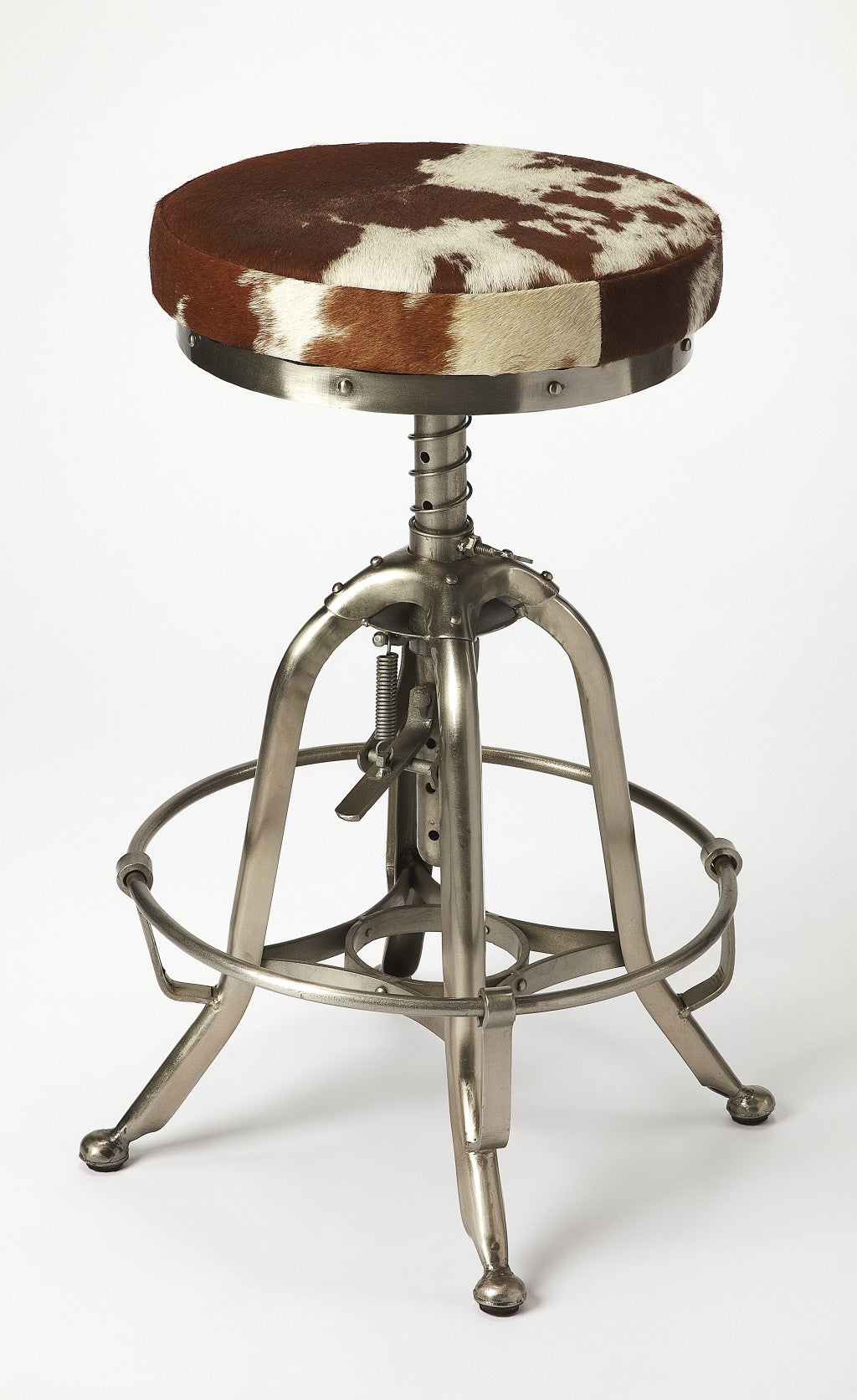 22" Brown and White And Silver Backless Bar Chair With Footrest
