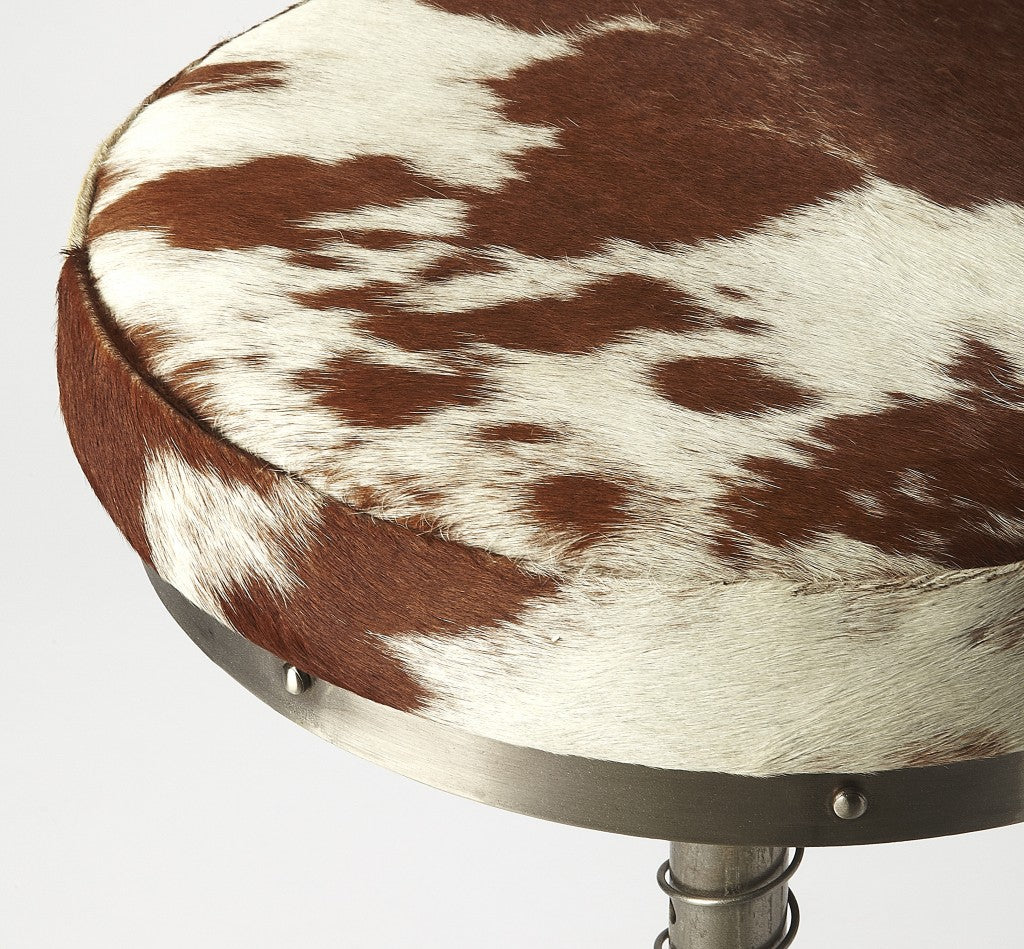 22" Brown and White And Silver Backless Bar Chair With Footrest