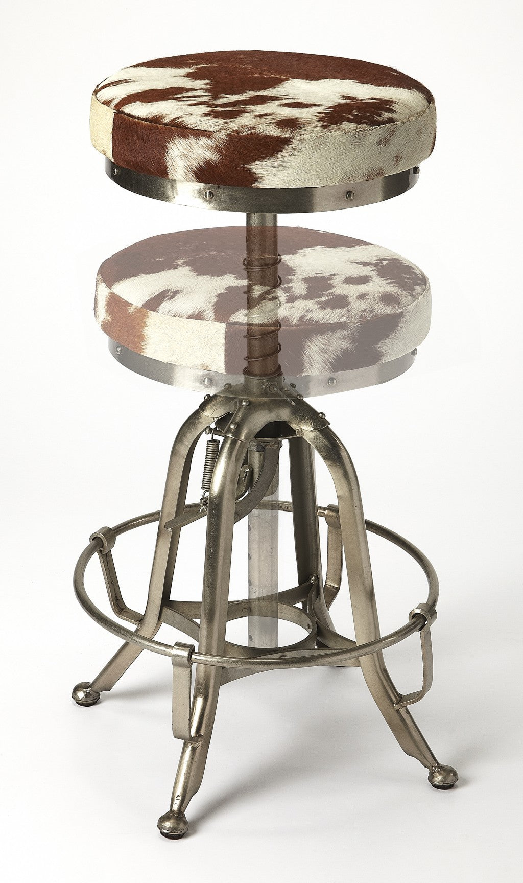 22" Brown and White And Silver Backless Bar Chair With Footrest