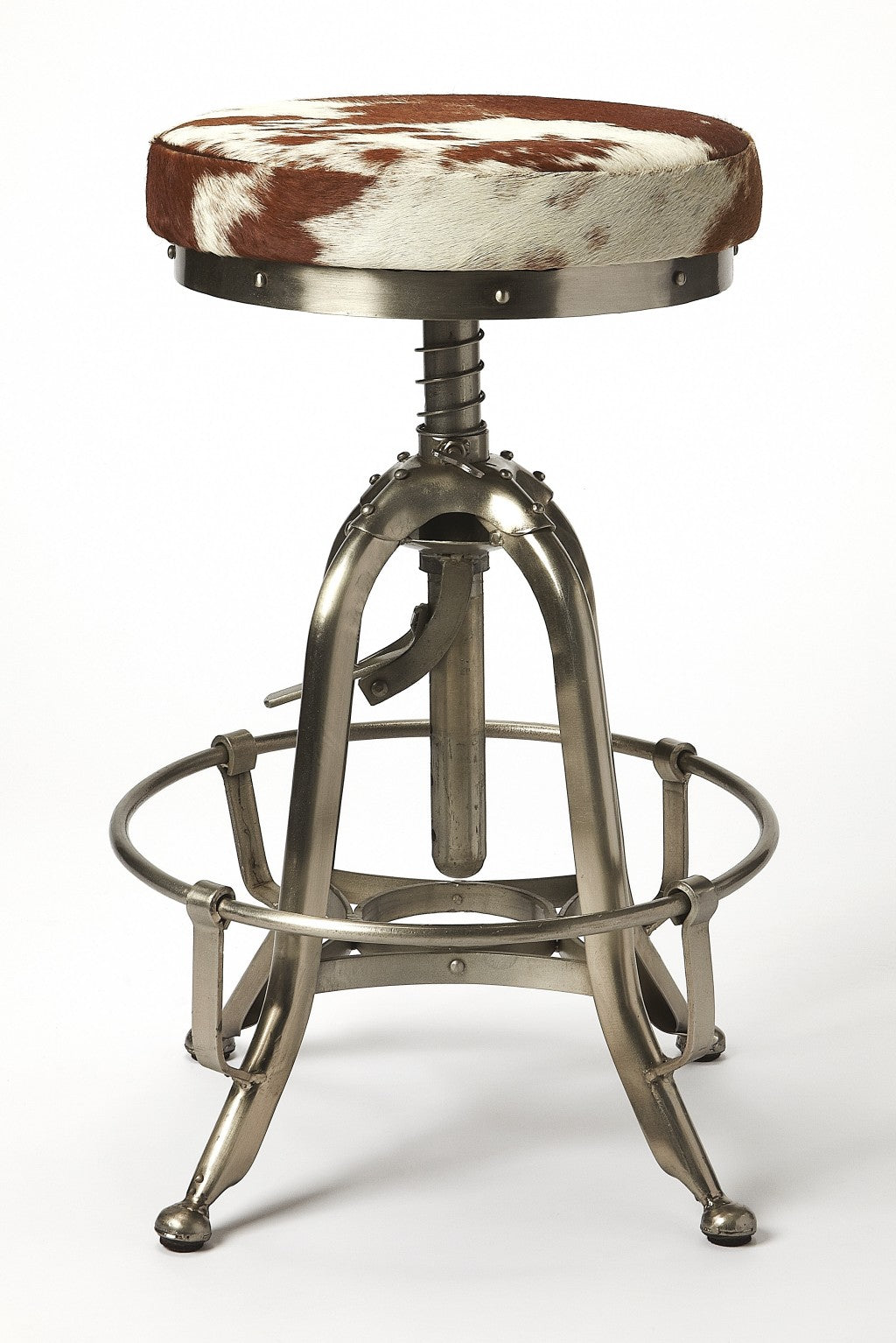 22" Brown and White And Silver Backless Bar Chair With Footrest