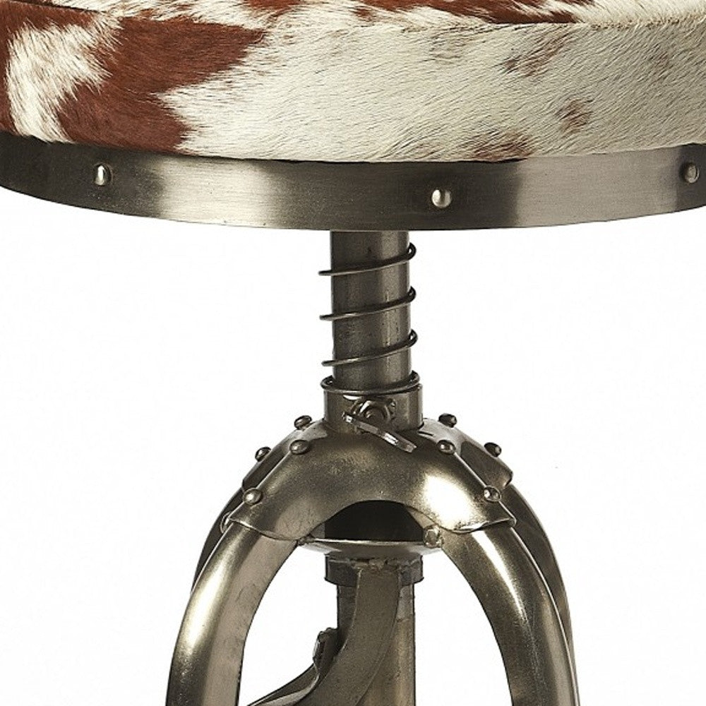22" Brown and White And Silver Backless Bar Chair With Footrest