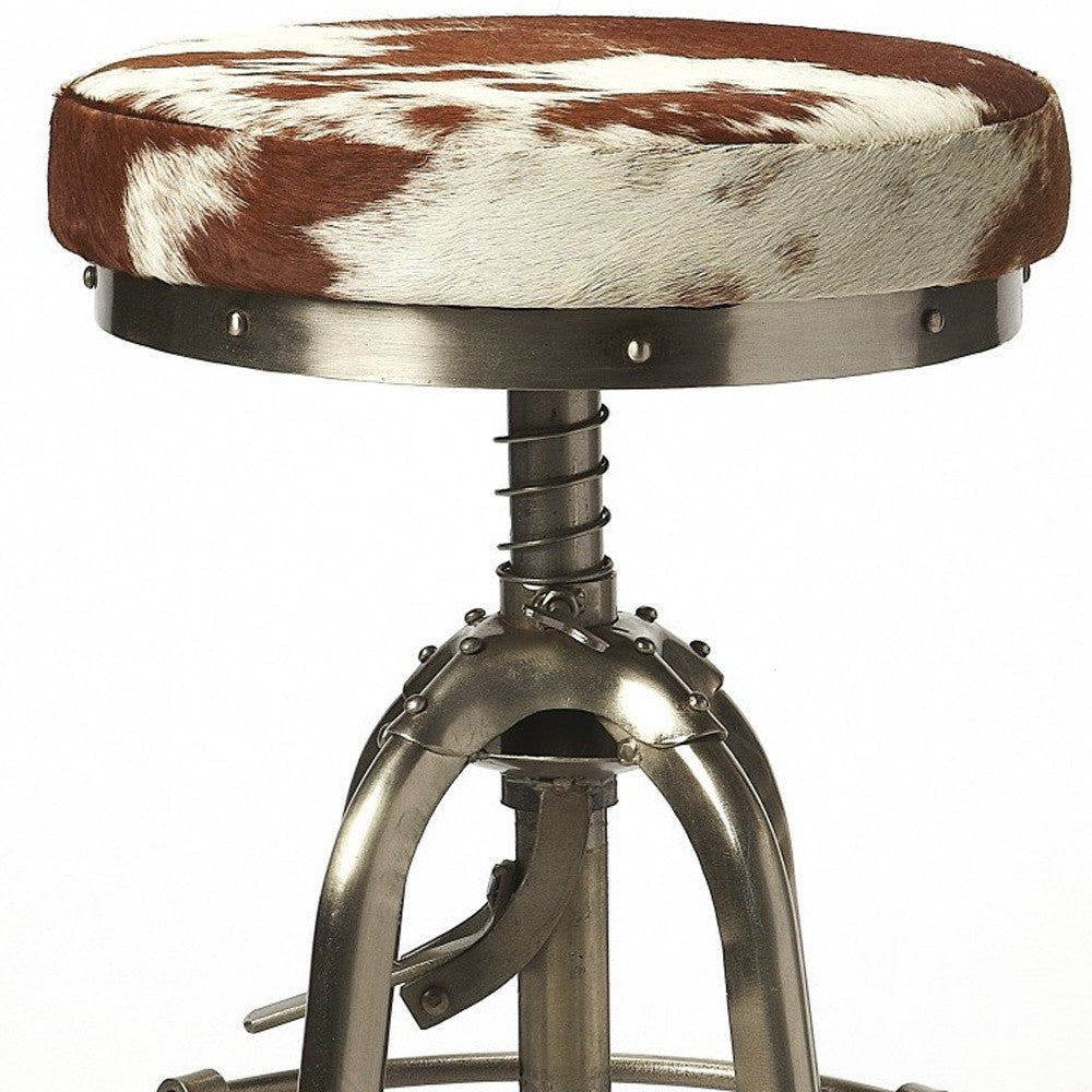 22" Brown and White And Silver Backless Bar Chair With Footrest
