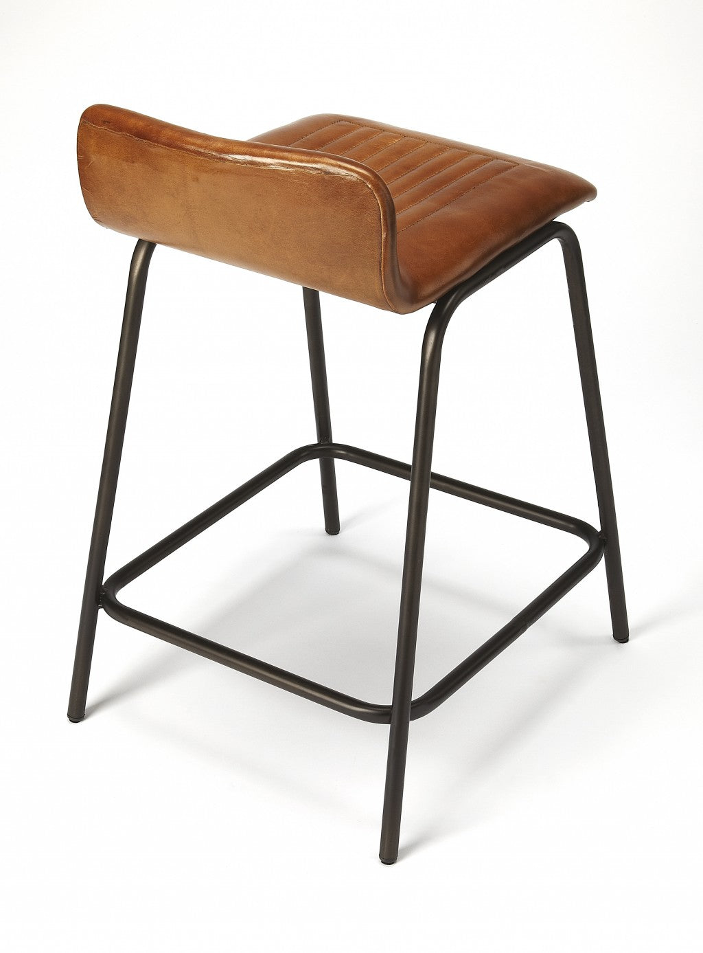 29" Brown And Black Iron Counter Height Bar Chair With Footrest
