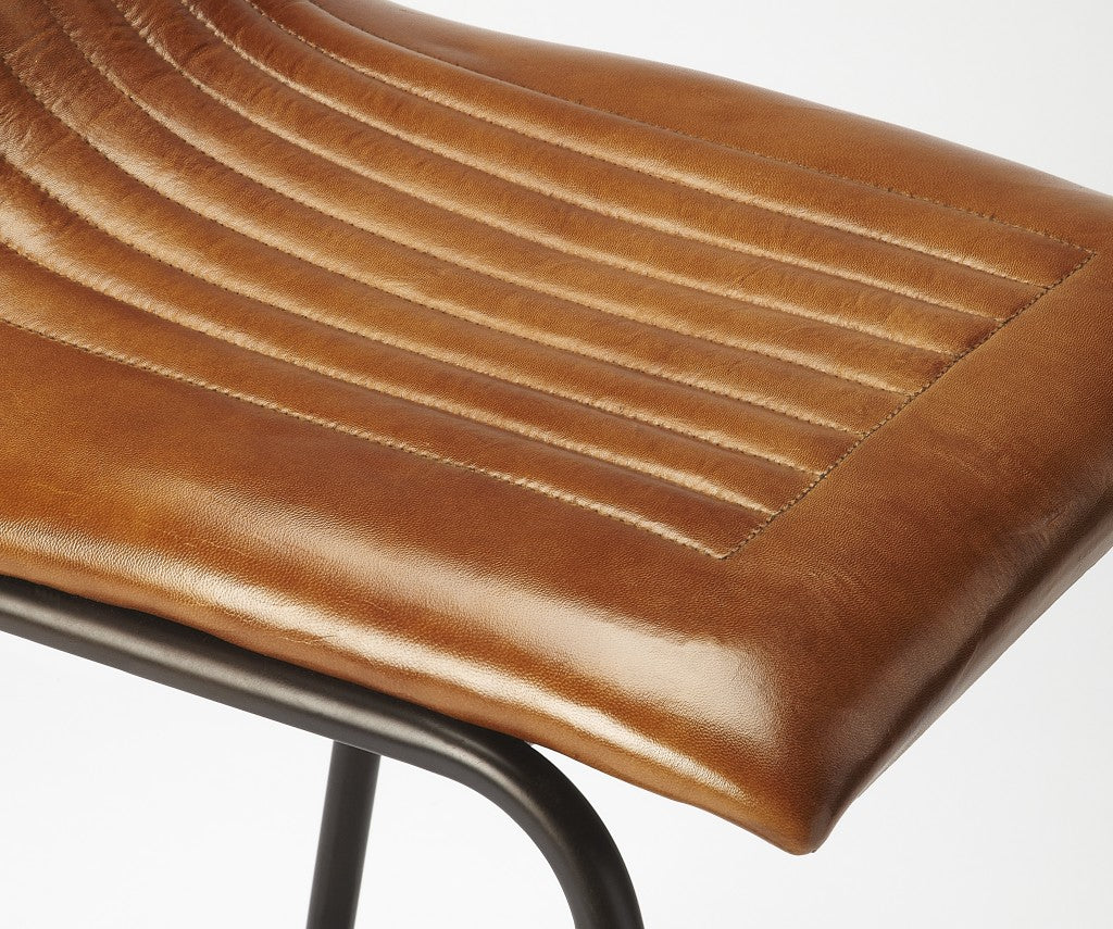 29" Brown And Black Iron Counter Height Bar Chair With Footrest