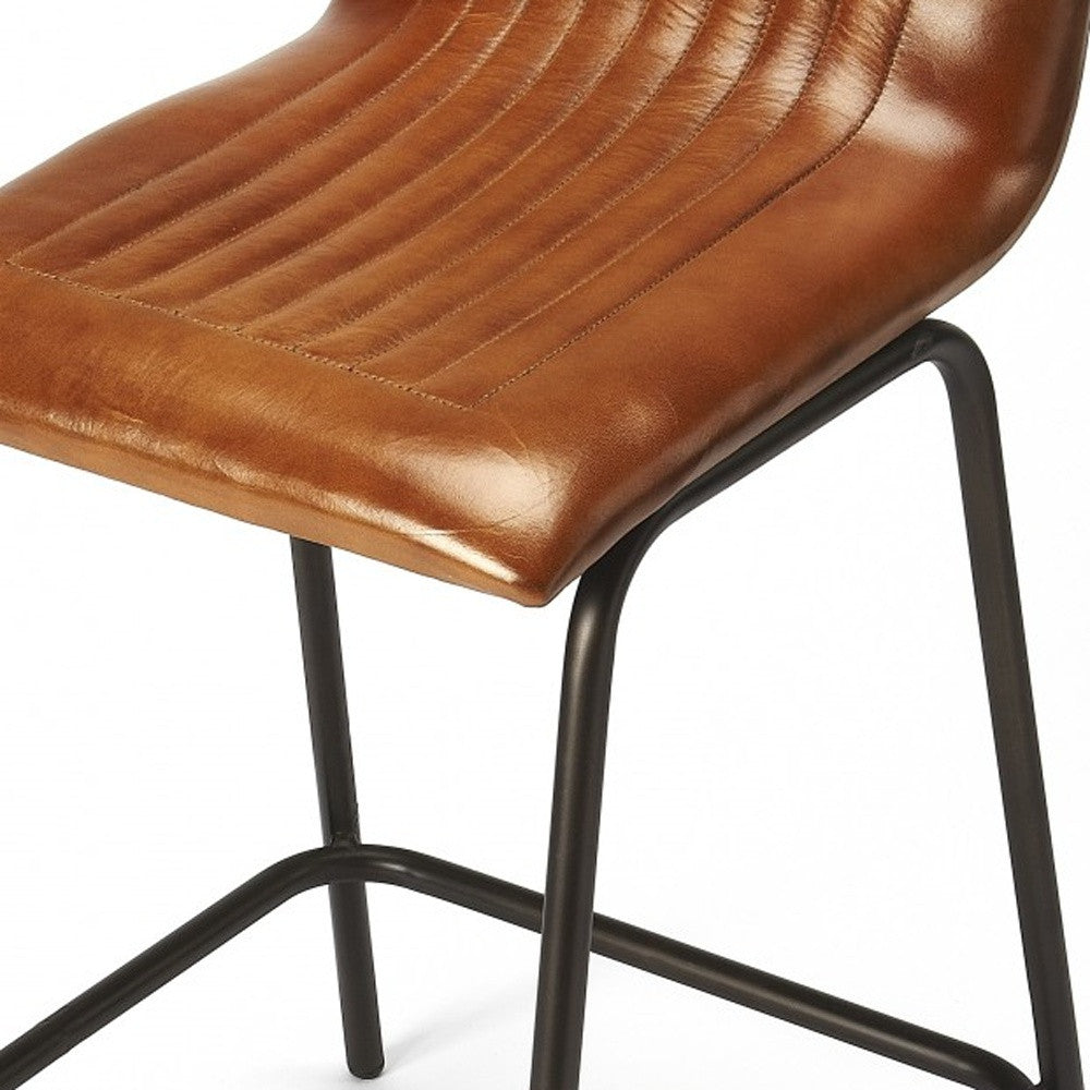 29" Brown And Black Iron Counter Height Bar Chair With Footrest