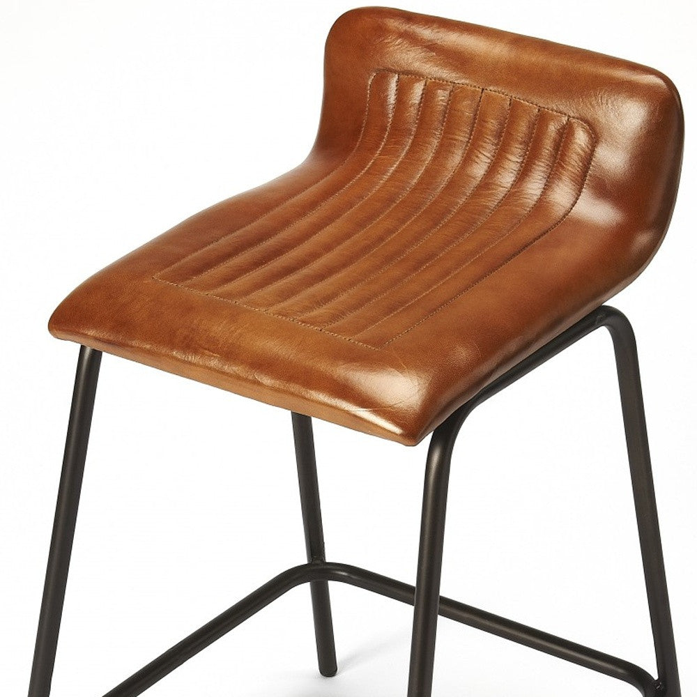 29" Brown And Black Iron Counter Height Bar Chair With Footrest