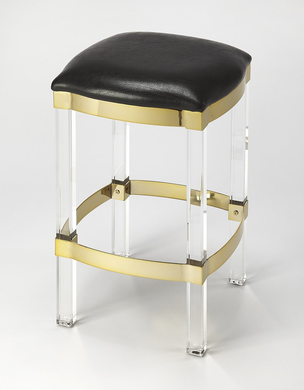 24" Brown And Clear Acrylic Backless Counter Height Bar Chair With Footrest
