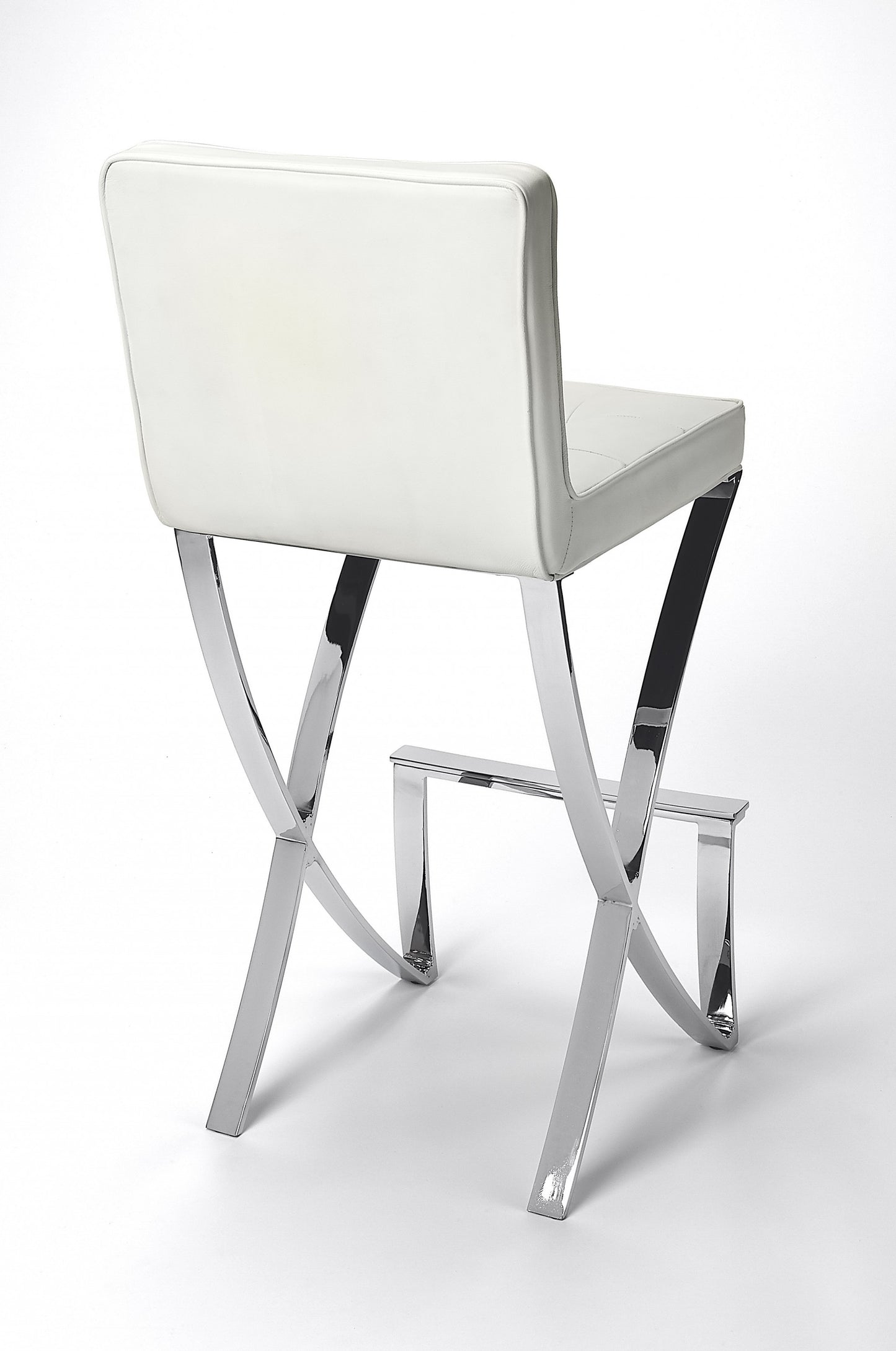 41" Off-white And Silver Bar Chair With Footrest
