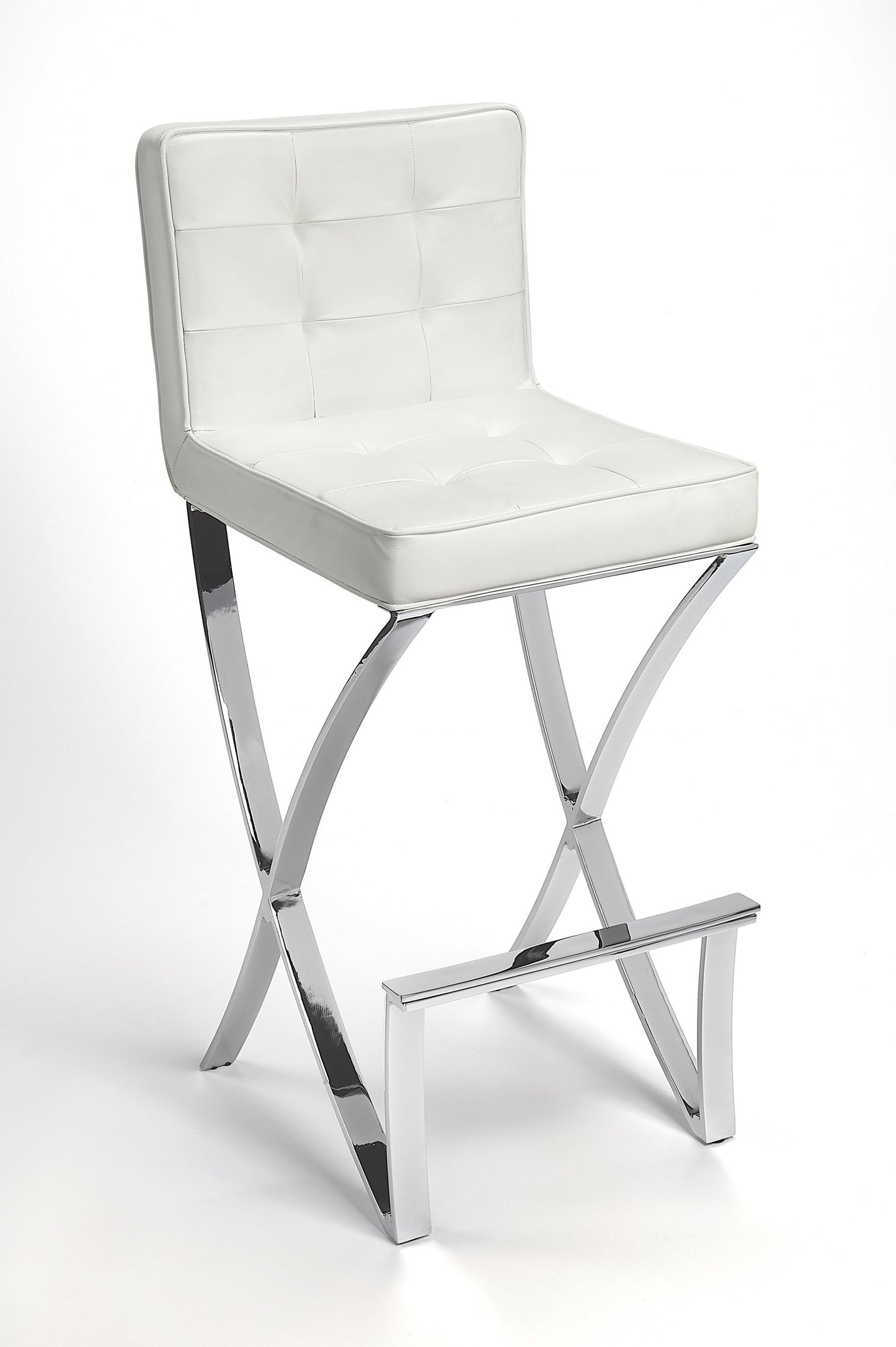 41" Off-white And Silver Bar Chair With Footrest