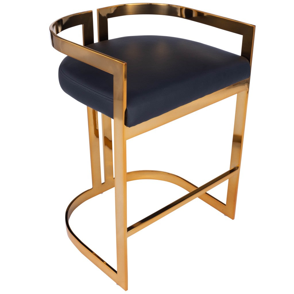 28" Black And Gold Low back Counter Height Bar Chair With Footrest