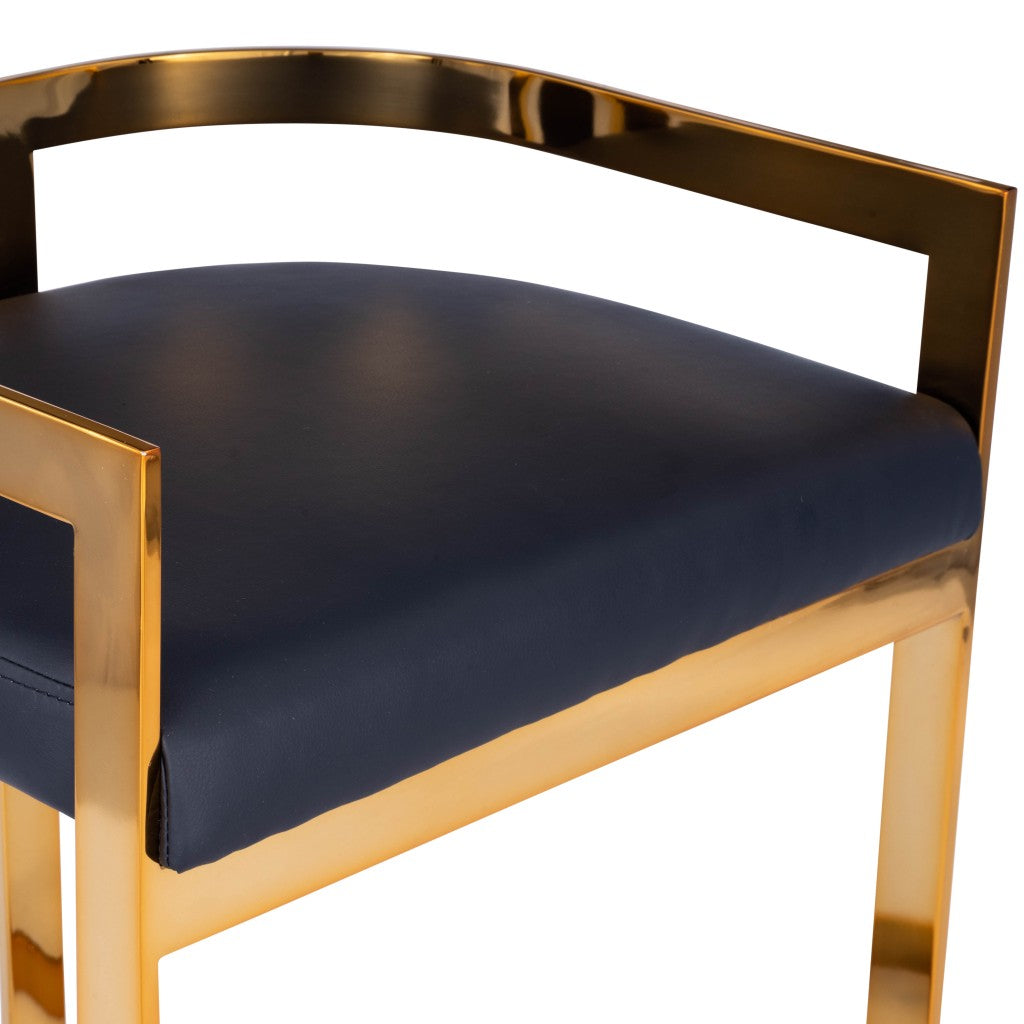28" Black And Gold Low back Counter Height Bar Chair With Footrest
