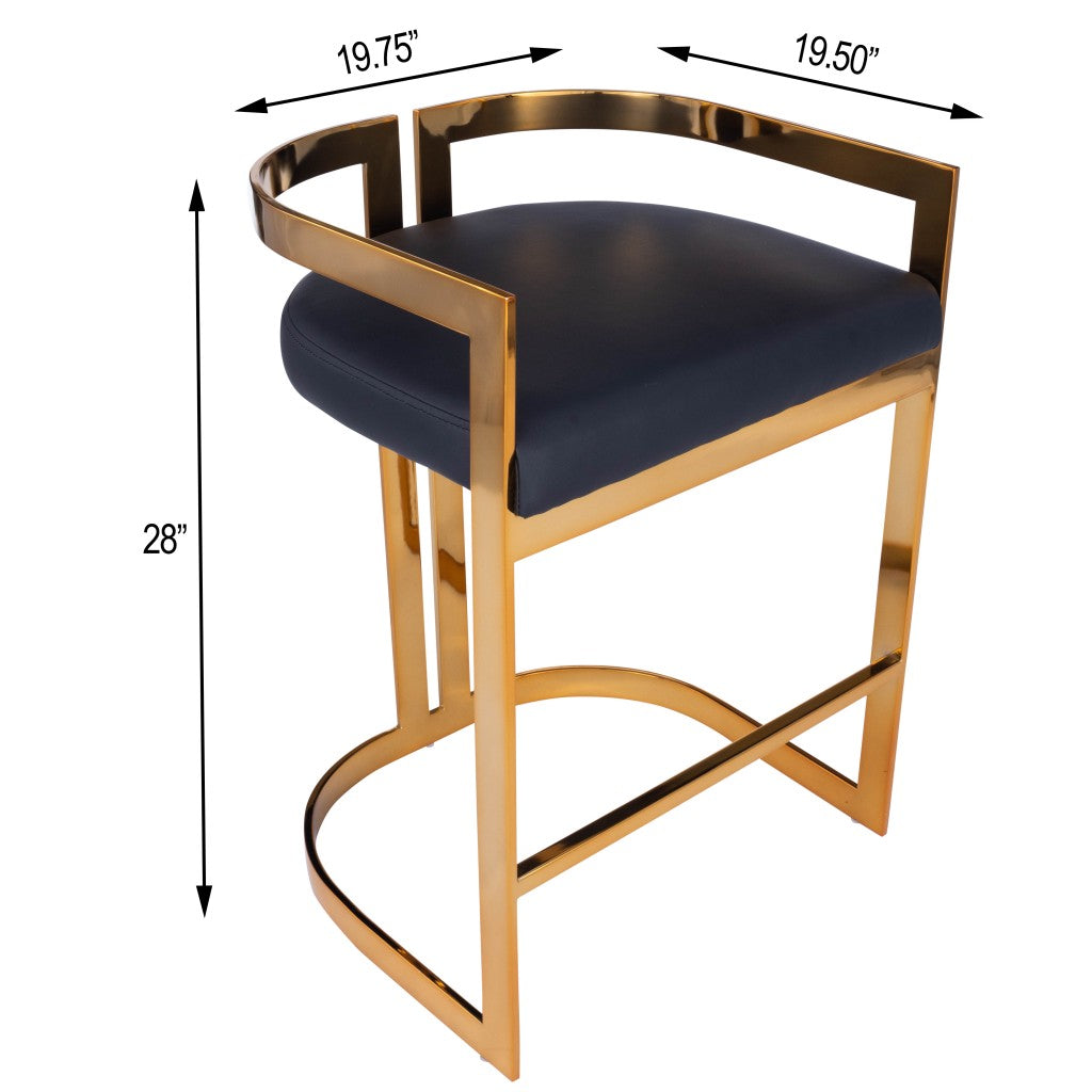28" Black And Gold Low back Counter Height Bar Chair With Footrest